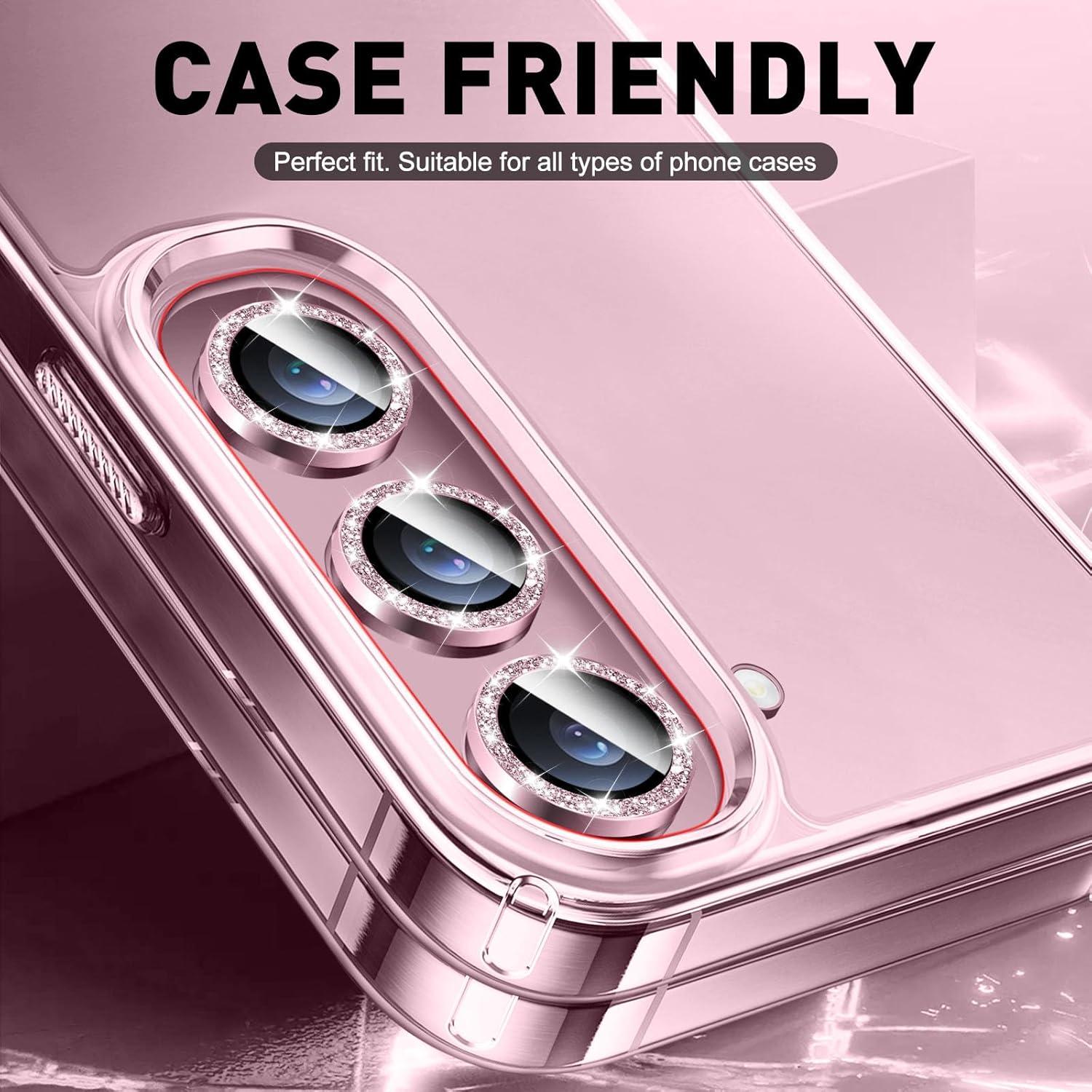 LucBuy Bling Camera Lens Protector for Samsung Galaxy Z Fold 6, Tempered Glass Camera Cover Film Stickers, Glitter Automatic-Alignment Individual Metal Ring Screen Protector