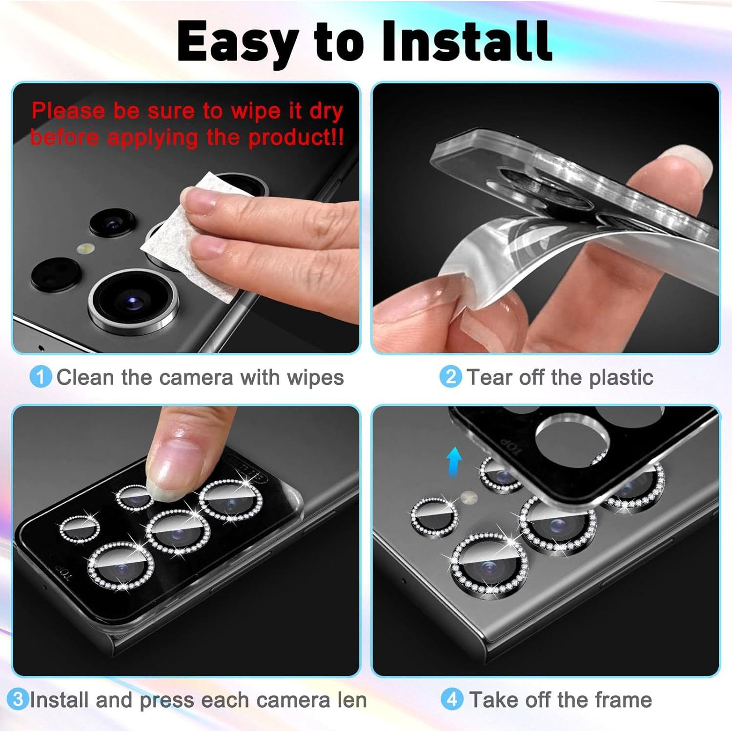 LucBuy Bling Camera Lens Protector for Samsung Galaxy Z Fold 6, Tempered Glass Camera Cover Film Stickers, Glitter Automatic-Alignment Individual Metal Ring Screen Protector