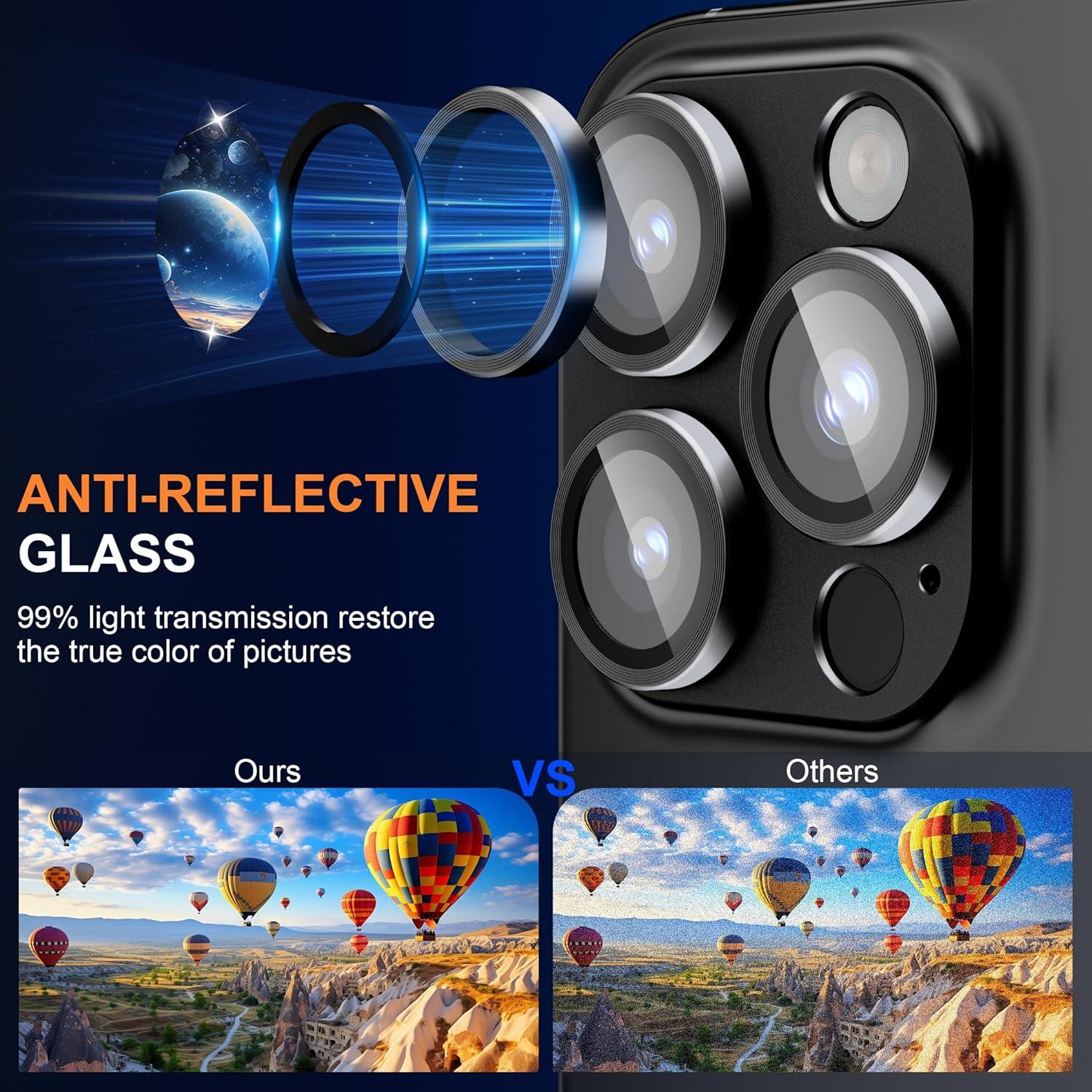 beuxece Compatible for iPhone 16 Pro/iPhone 16 Pro Max Camera Lens Protector, Matte Metal Camera Cover with HD Tempered Glass Rear Lens Screen Protector [Strong Adsorption]-Titanium Black