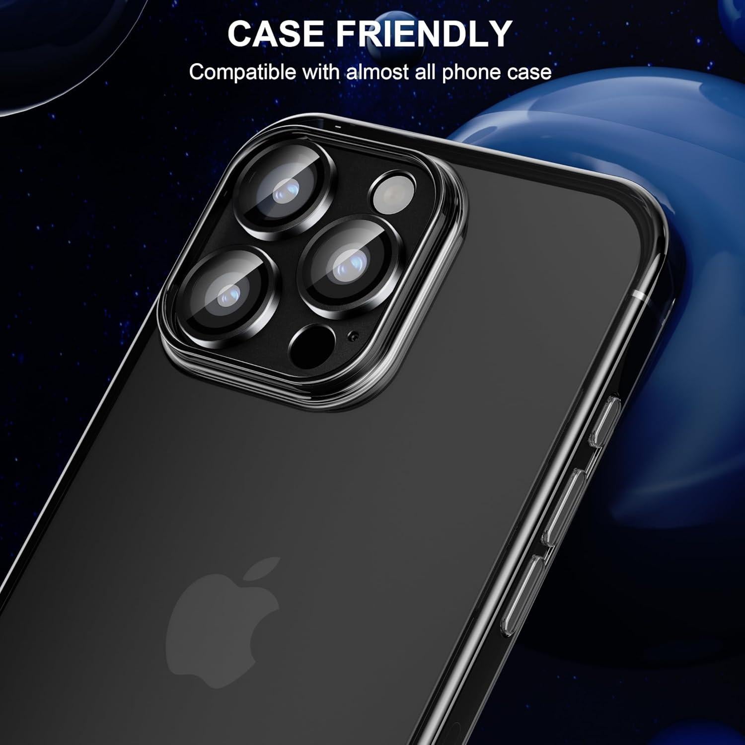 beuxece Compatible for iPhone 16 Pro/iPhone 16 Pro Max Camera Lens Protector, Matte Metal Camera Cover with HD Tempered Glass Rear Lens Screen Protector [Strong Adsorption]-Titanium Black