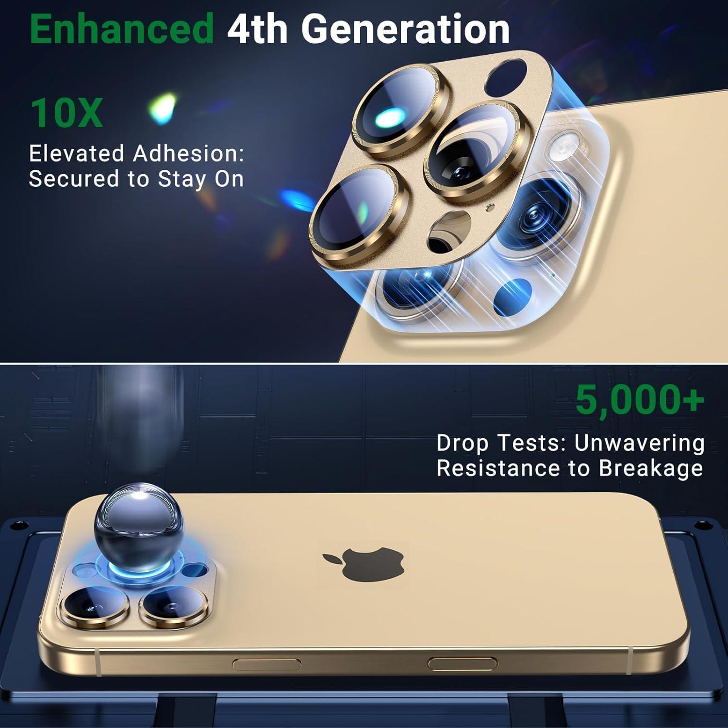 for iPhone 16 Pro/iPhone 16 Pro Max Camera Lens Protector, [Military Grade Shatterproof] [Strong Adsorption] Metal Aluminum Alloy Tempered Glass Screen Protector(Desert Titanium)