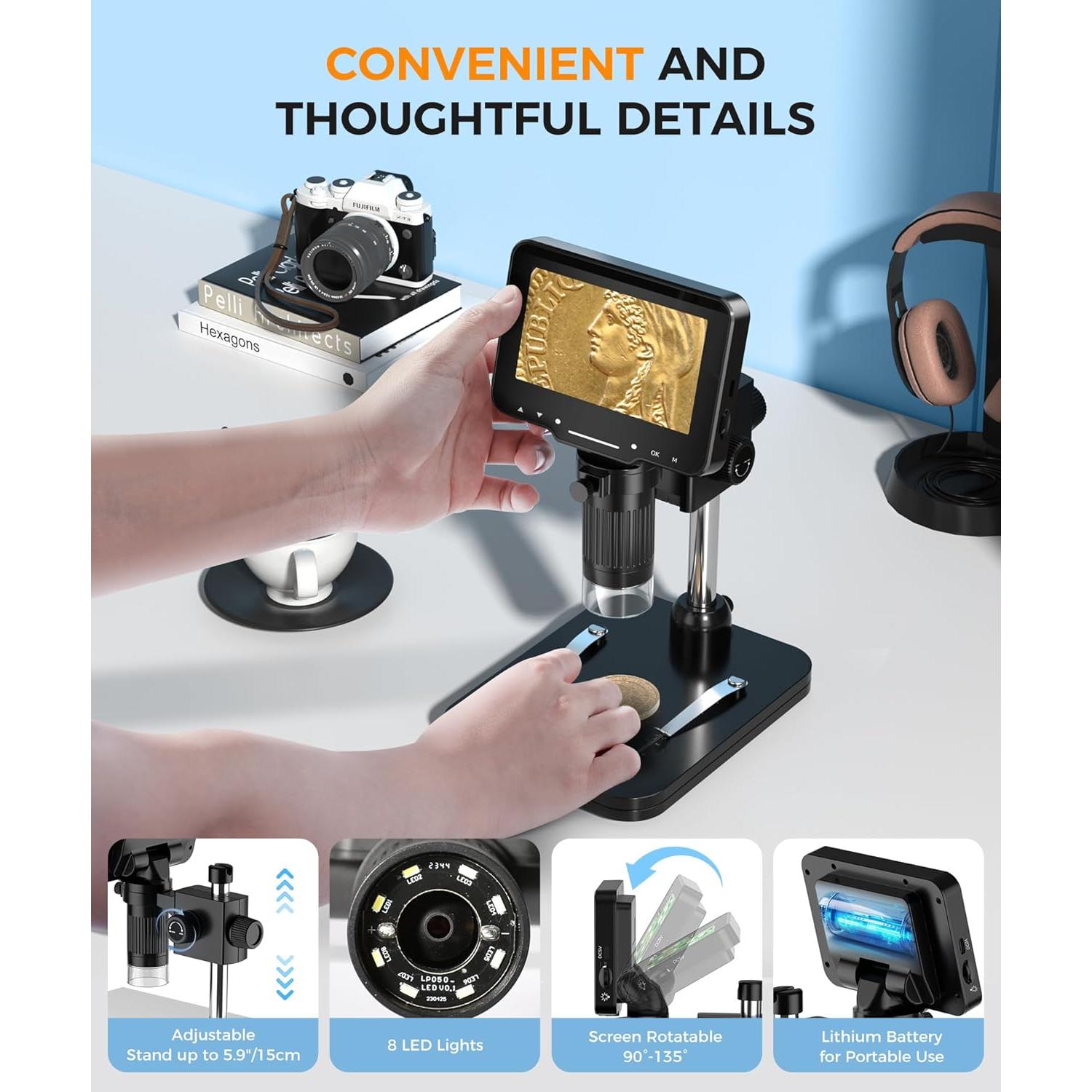 Microscopio Digital LCD 4.3" PalliPartners 10MP 1000X USB