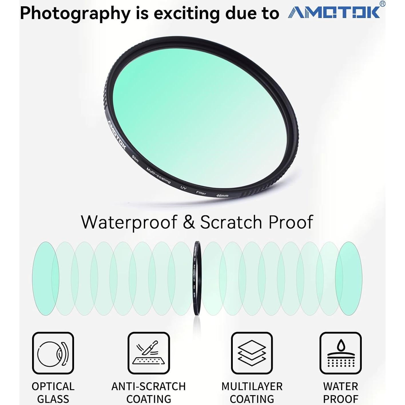 Filtro UV Ultra Delgado AMOTOK 46mm Vidrio Óptico 16 Capas