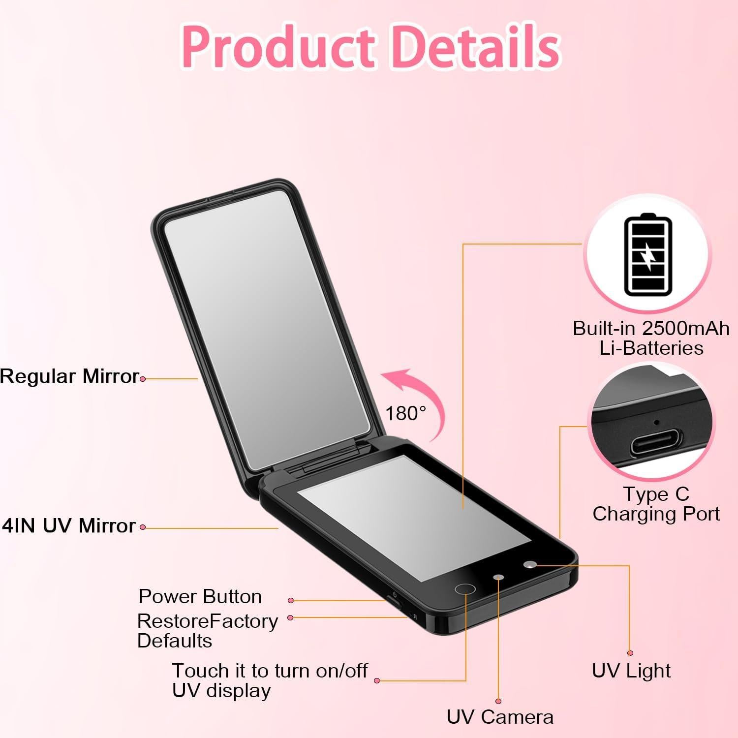 Espejo UV Recargable DESCHEN 2500mAh 4" Doble Cara Compacto