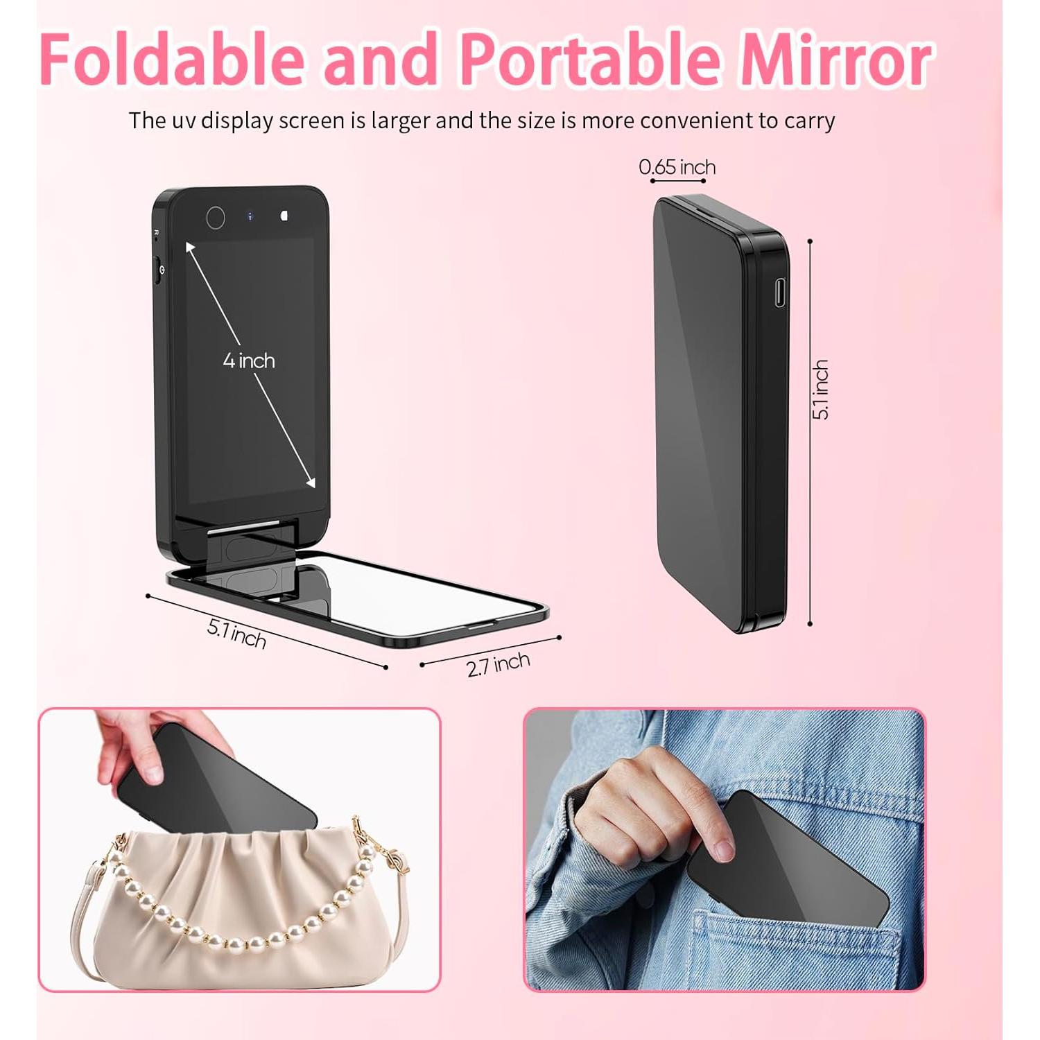 Espejo UV Recargable DESCHEN 2500mAh 4" Doble Cara Compacto