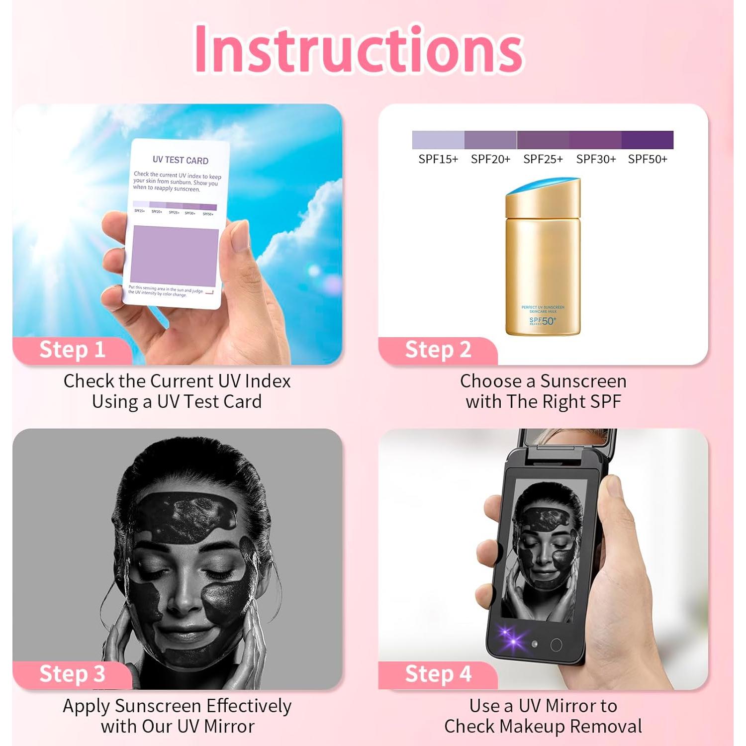 Espejo UV Recargable DESCHEN 2500mAh 4" Doble Cara Compacto