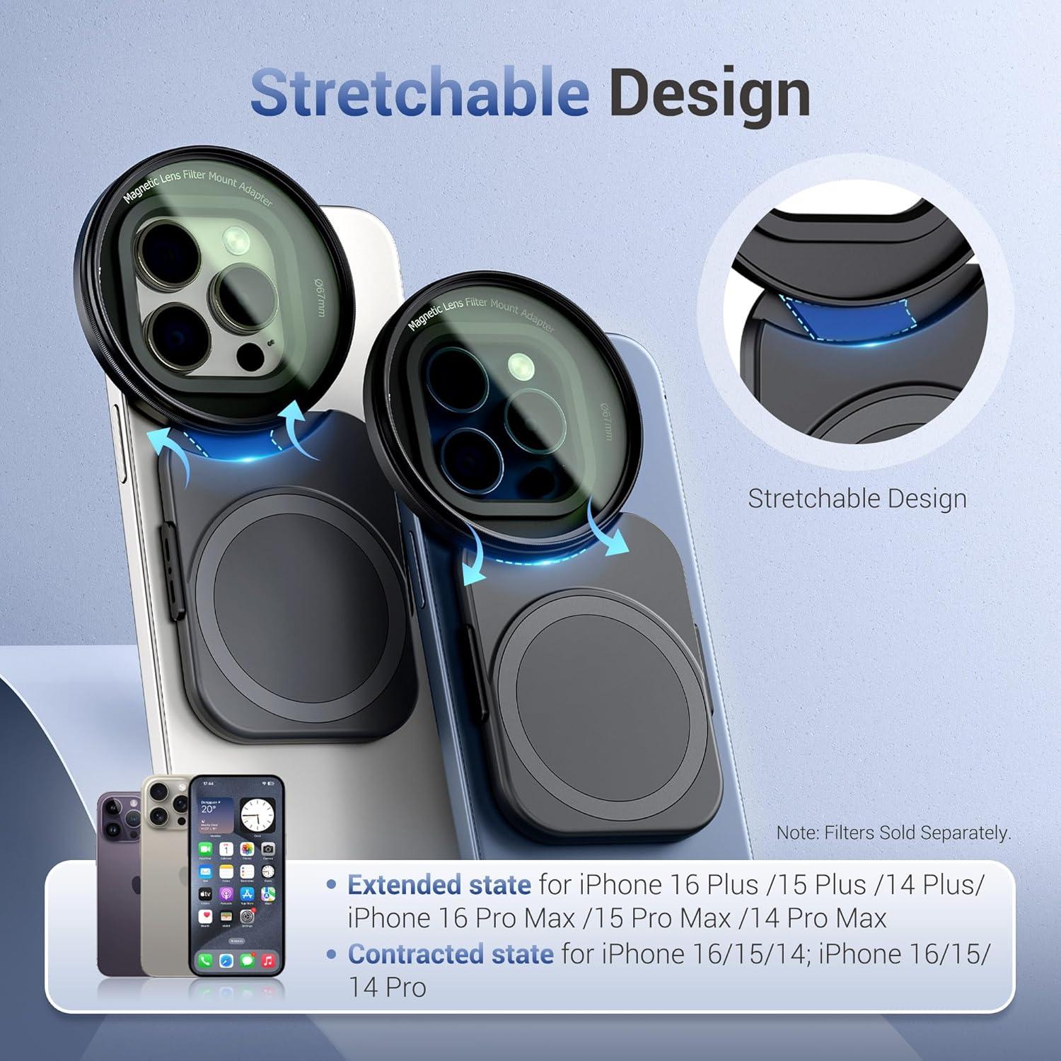 Adaptador de Filtro de Lente Magnético JJC 67mm para iPhone 16/15/14