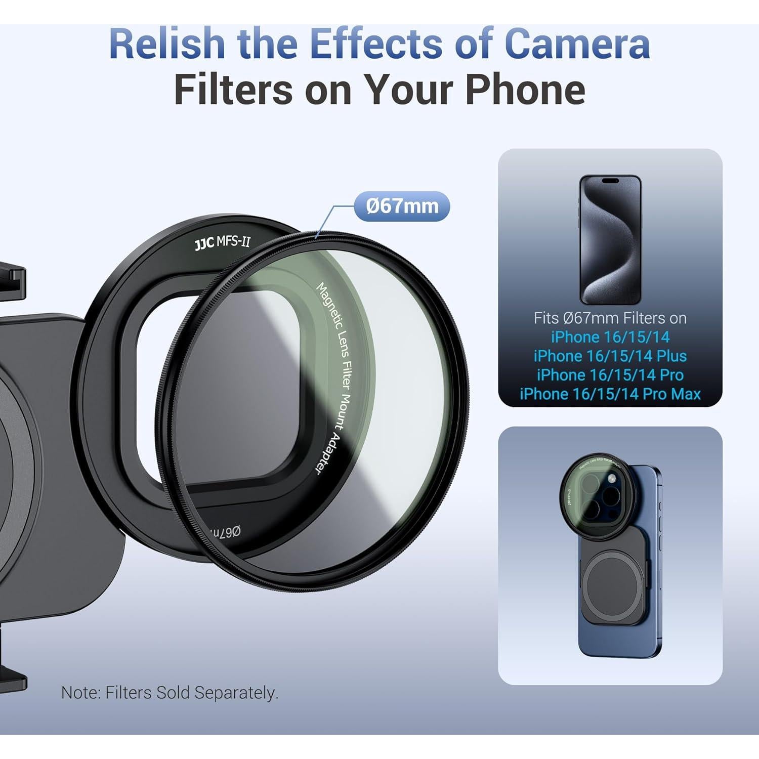 Adaptador de Filtro de Lente Magnético JJC 67mm para iPhone 16/15/14