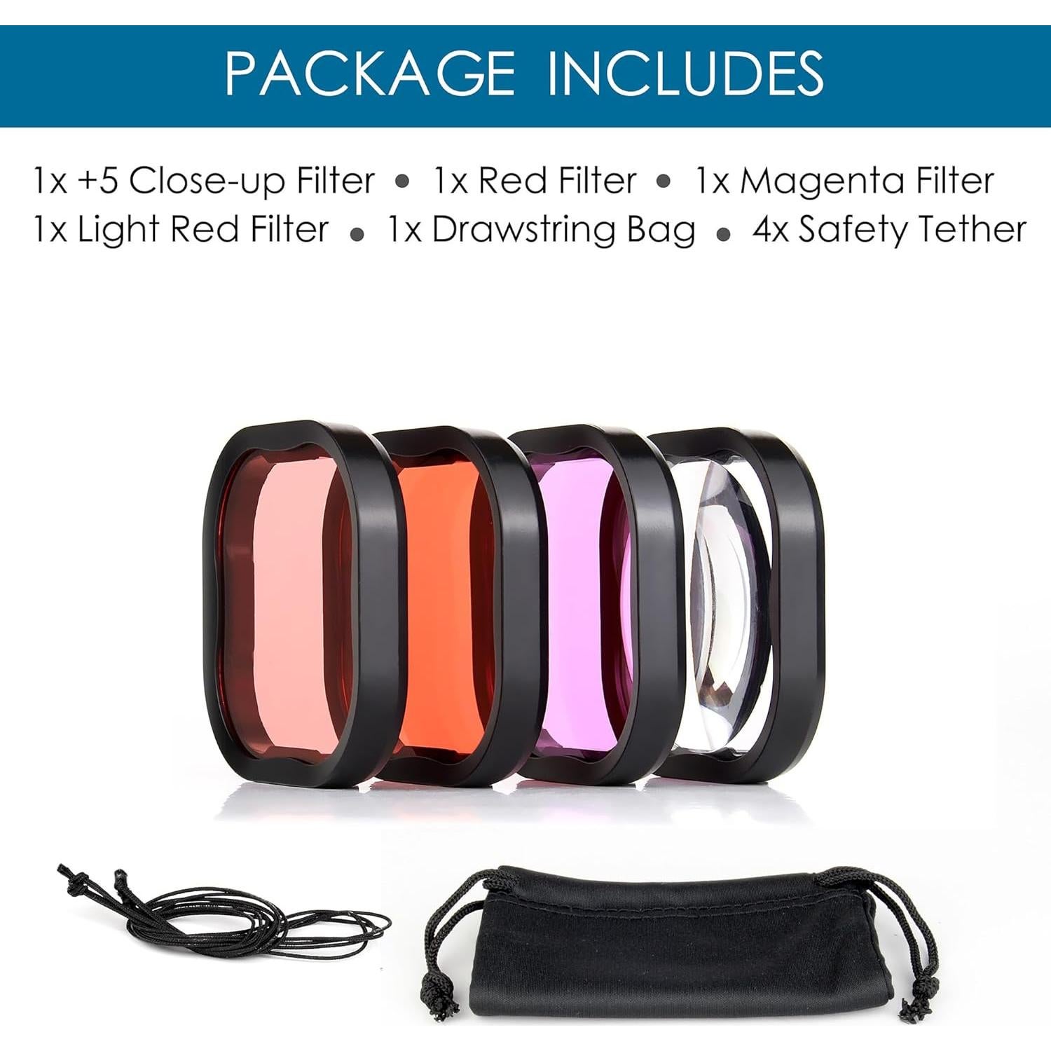 Filtro de Buceo YALLSAME para GoPro Hero 8-13 - 4 Piezas