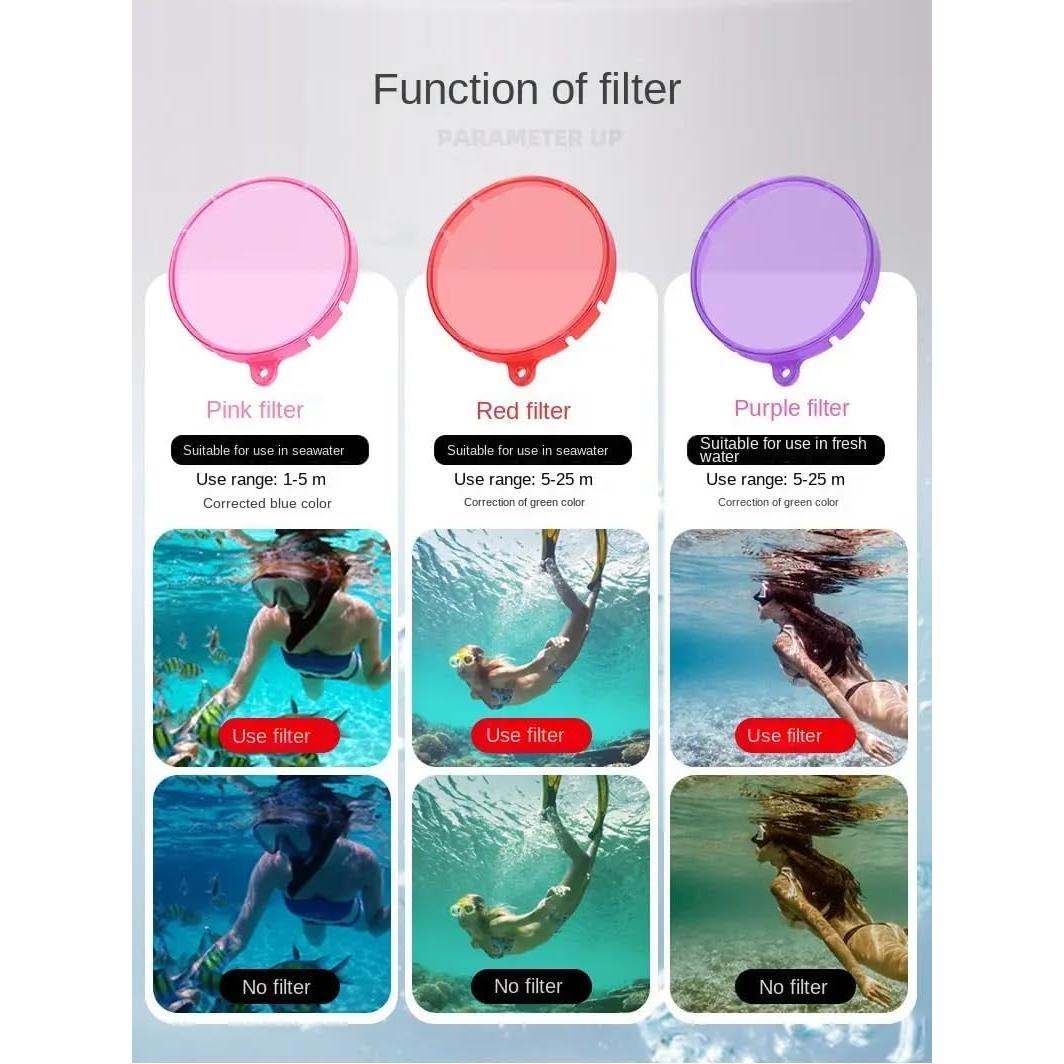 Filtros de Lente para Buceo Insta360 GO3 - Rojo, Rosa y Púrpura