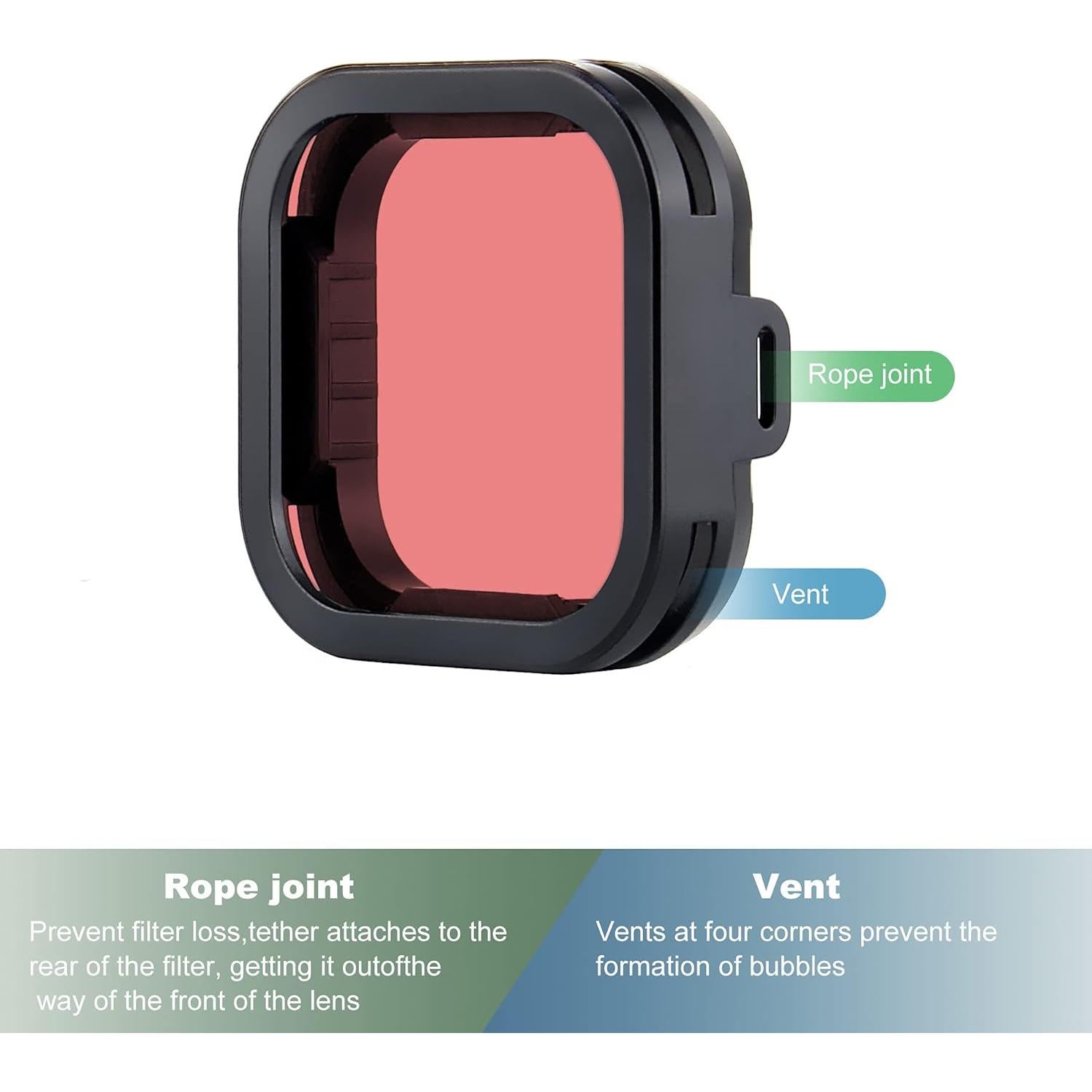 Filtro Subacuático YALLSAME para GoPro Hero 9 10 11 12 - Rojo y Magenta