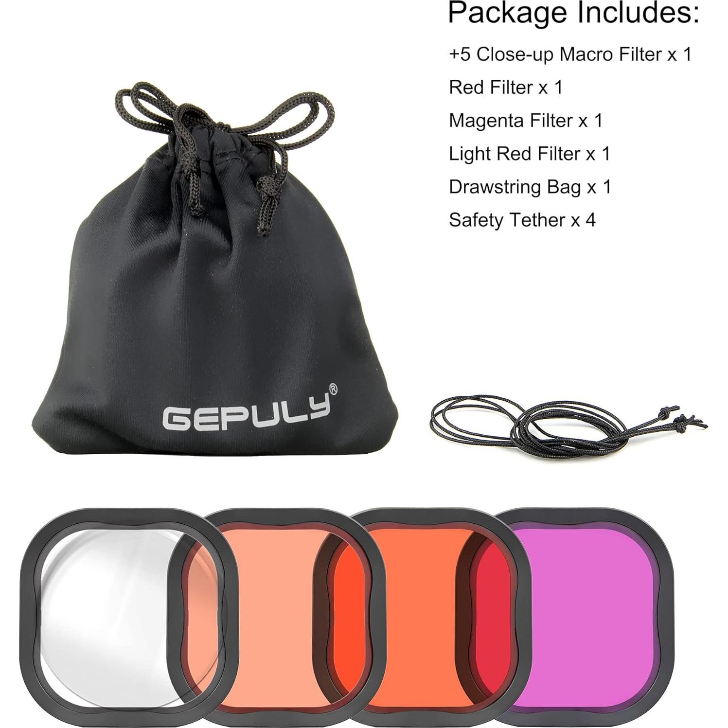 Paquete de 4 Filtros de Buceo GEPULY para GoPro Hero 8-13