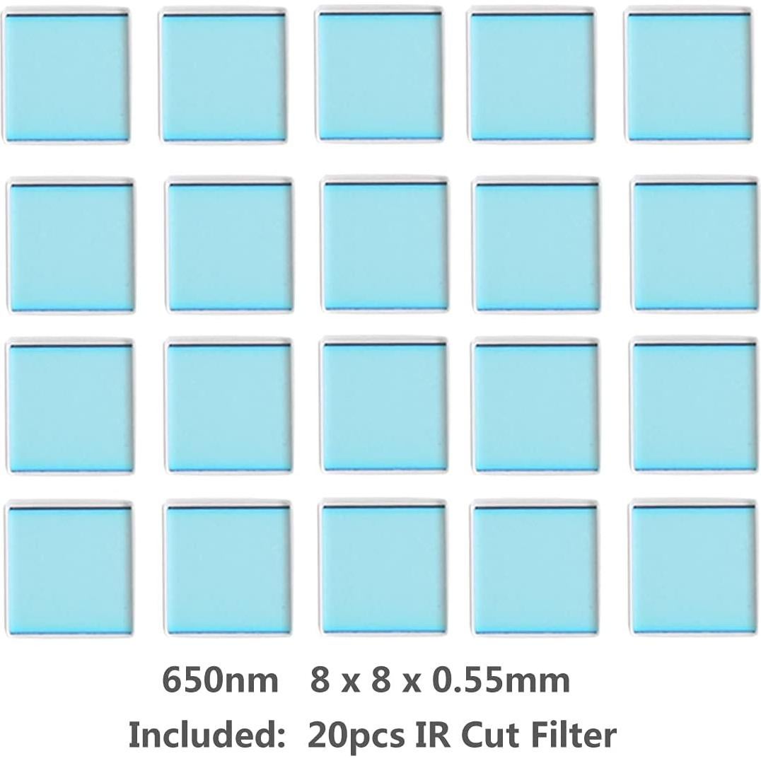 20 Filtros Ópticos IR-Cut 650nm Cuadrados 8mm Gzikai