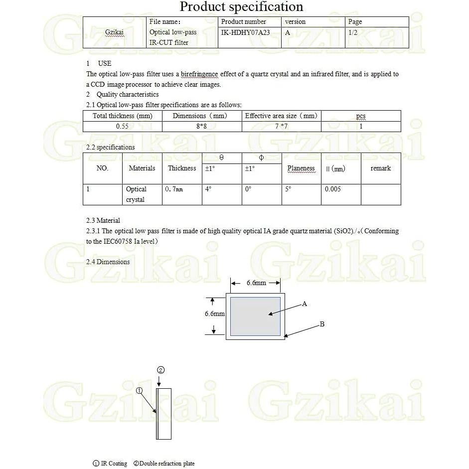20 Filtros Ópticos IR-Cut 650nm Cuadrados 8mm Gzikai