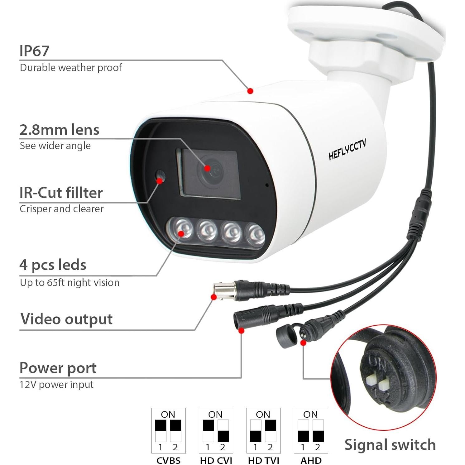 Cámara de Seguridad Bullet 1080P HEFLYCCTV IP67 IR Nocturna