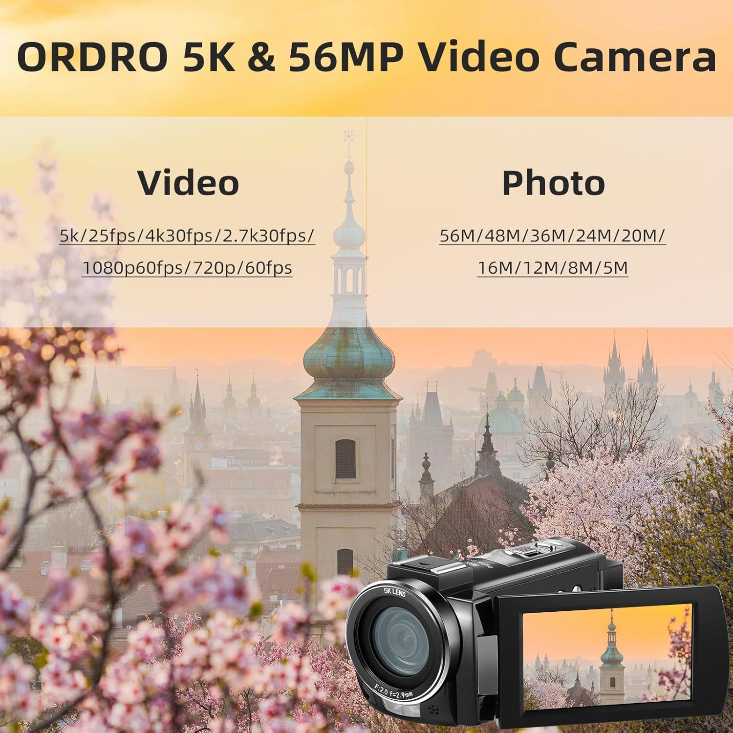 Cámara de Video ORDRO 5K 56MP con WiFi y Visión Nocturna