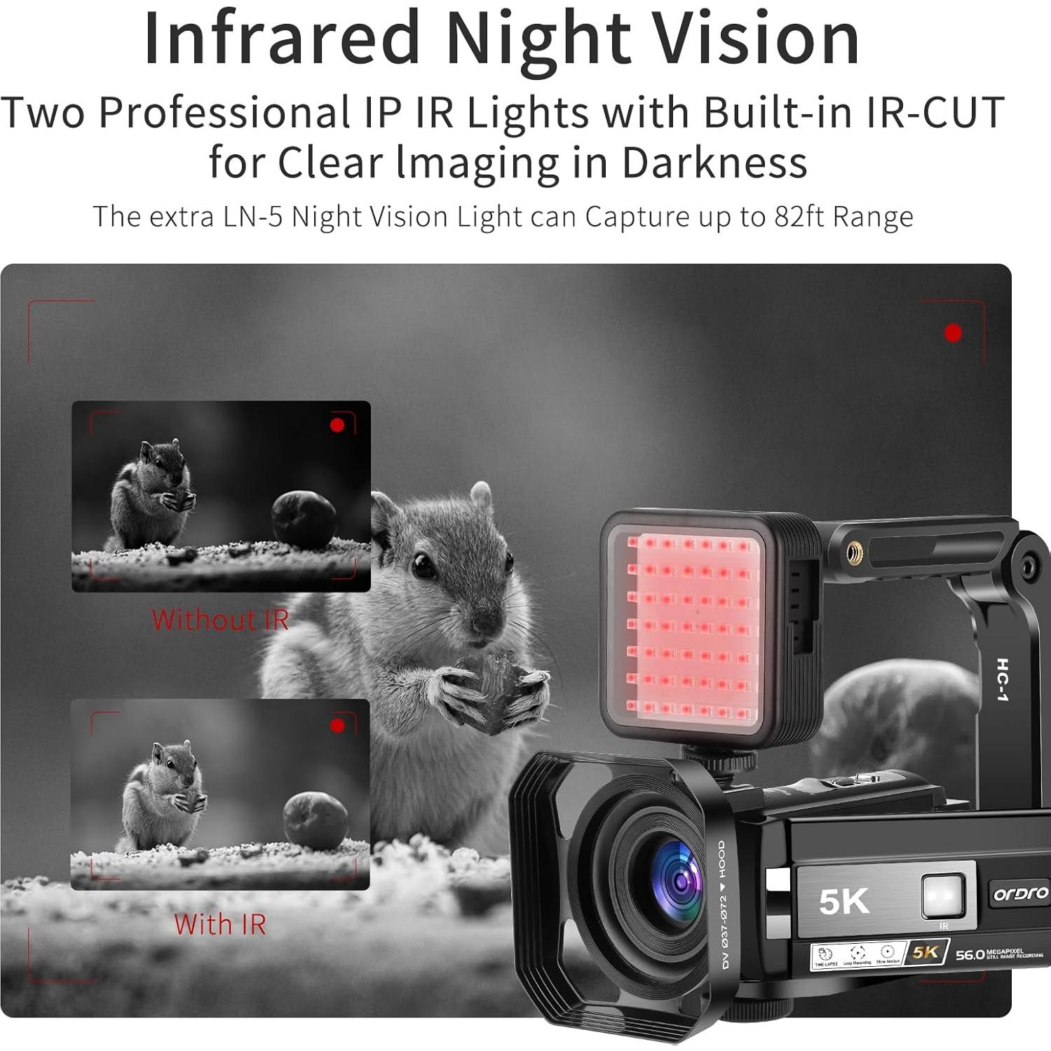 Cámara de Video ORDRO 5K 56MP con WiFi y Visión Nocturna