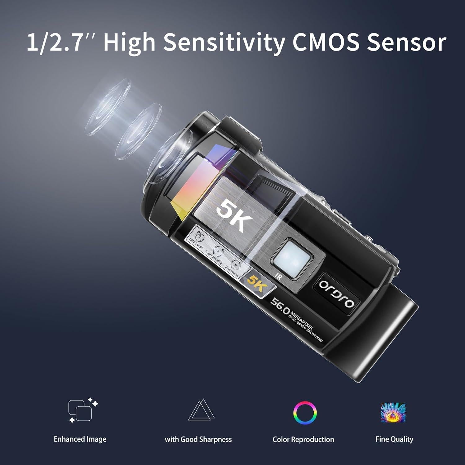 Cámara de Video ORDRO 5K 56MP con WiFi y Visión Nocturna