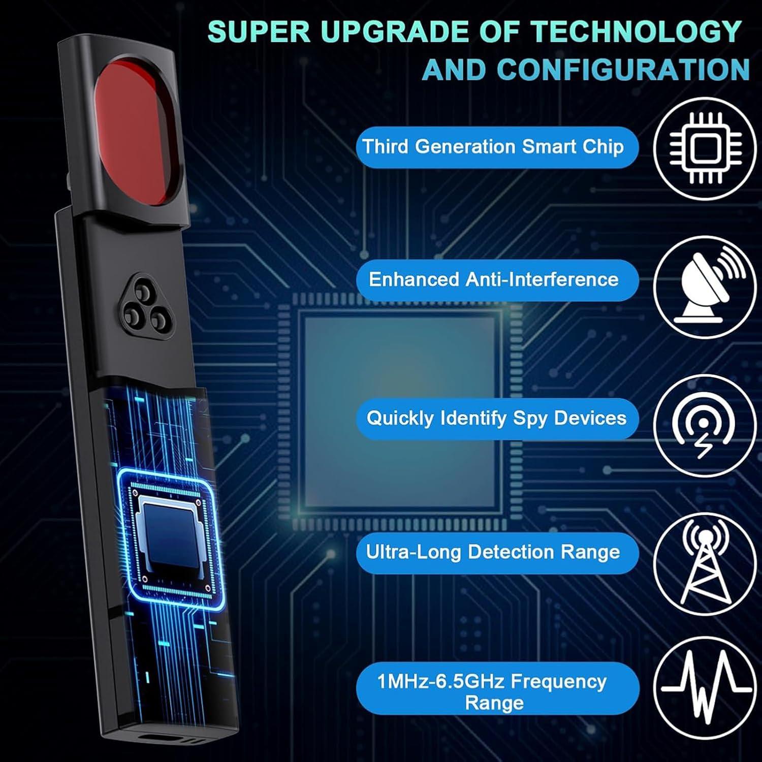 Detector de cámaras ocultas QEBAJI portátil recargable 30m