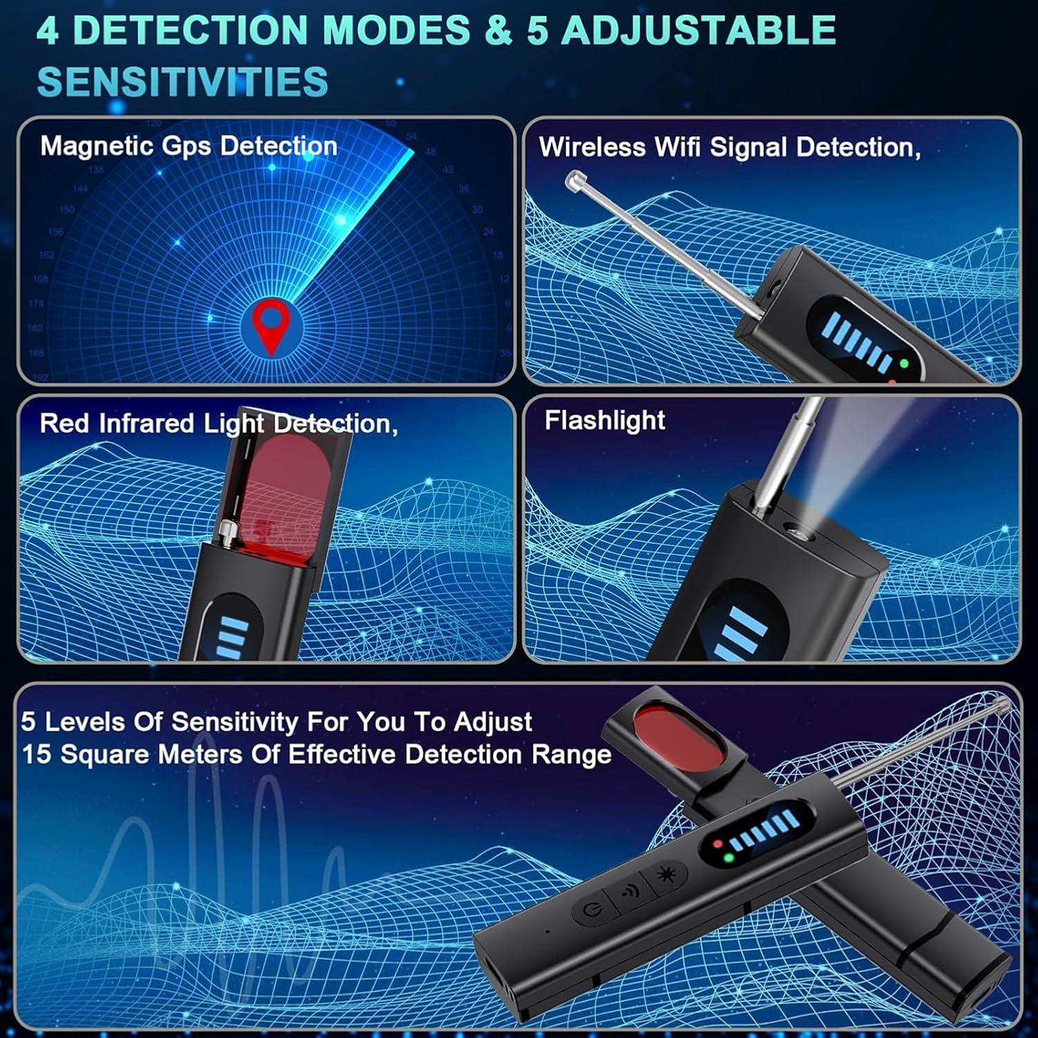 Detector de cámaras ocultas QEBAJI portátil recargable 30m