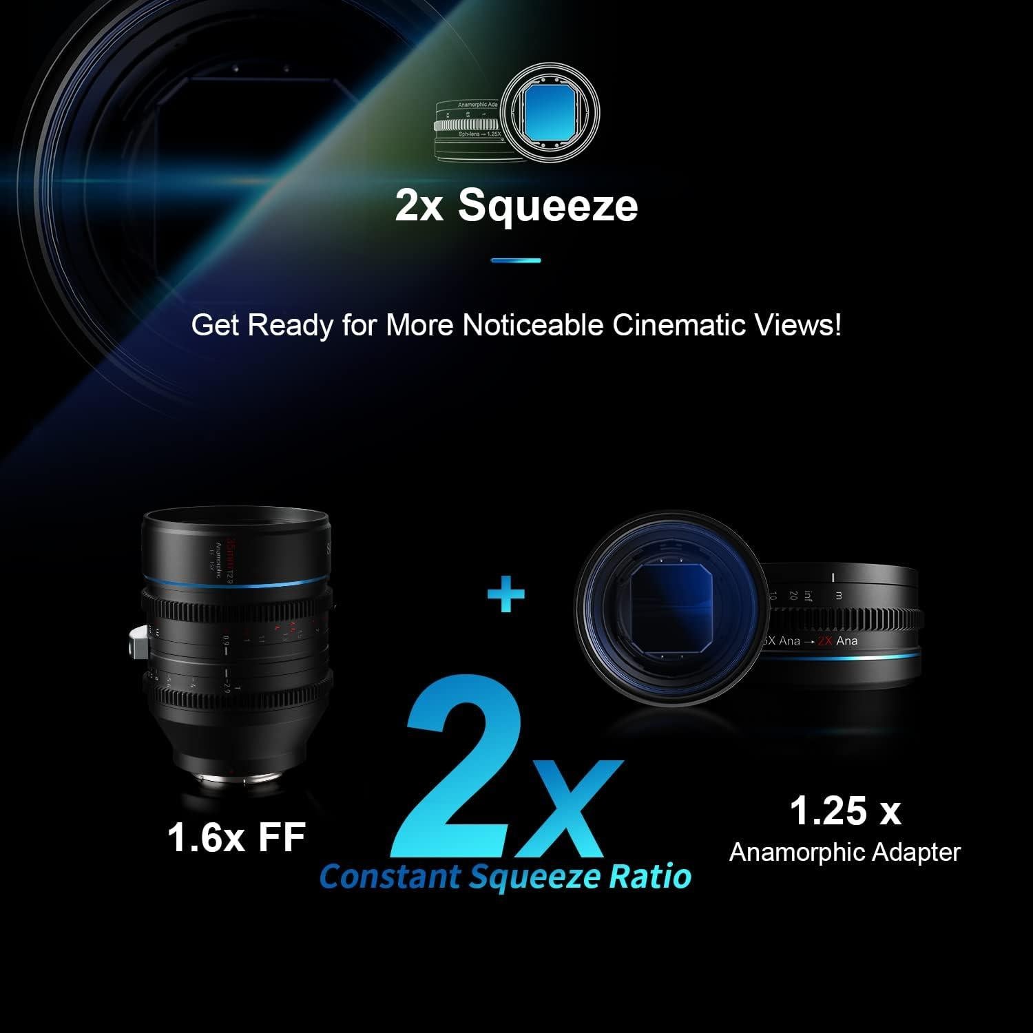 Lente Anamórfica SIRUI 35mm T2.9 1.6x con Adaptador 1.25x