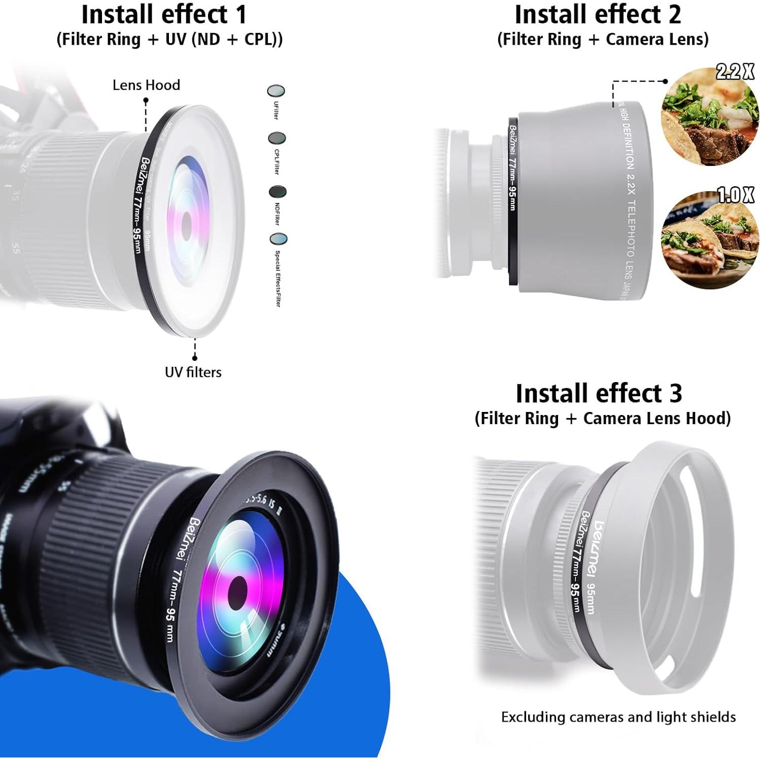 Anillo Adaptador de Filtros BeiZmei 77mm a 95mm CNC