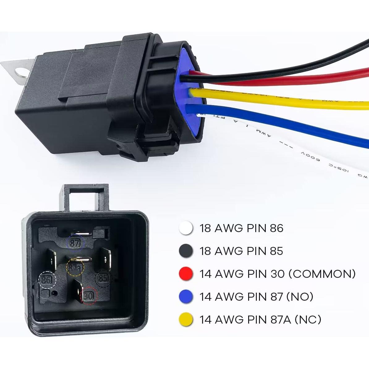 Paquete de 5 Relés Impermeables 12V DC 40/30A con Arnés Cobre