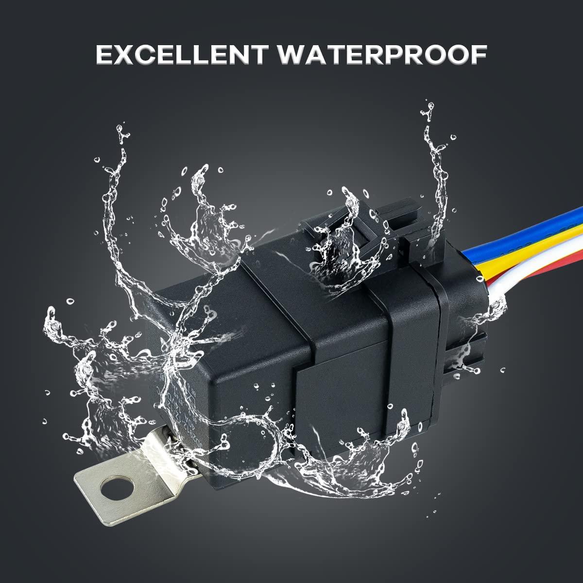 Paquete de 5 Relés Impermeables 12V DC 40/30A con Arnés Cobre