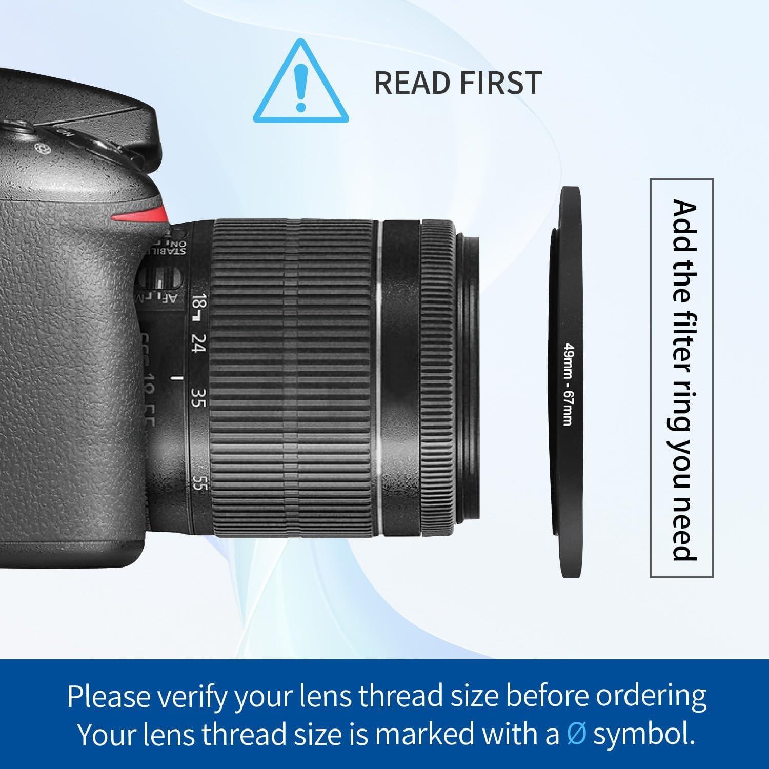 Adaptador de anillo Step-Up 49-67mm NFOD-JTH para lentes DSLR