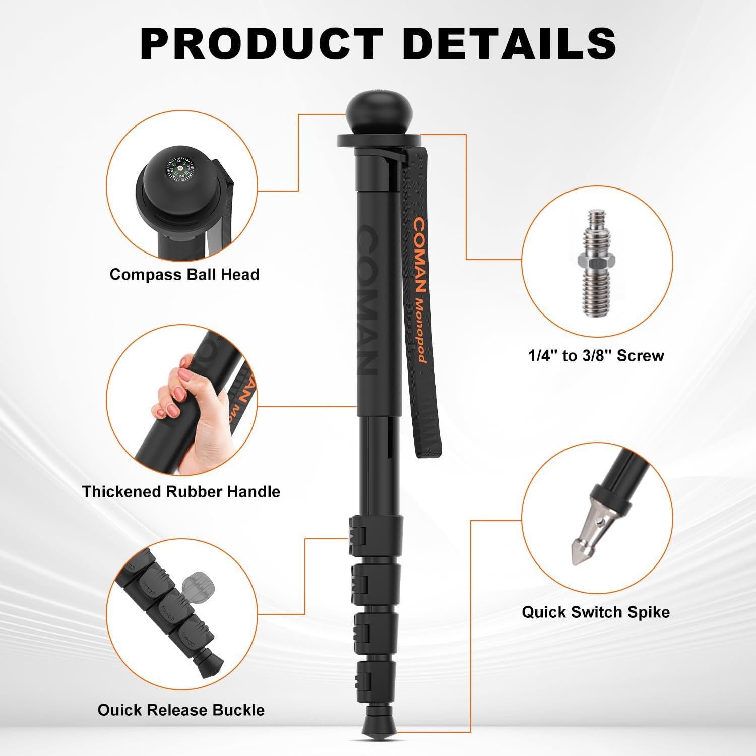 Monopod de Cámara COMAN DK288 155 cm Aluminio Ligero