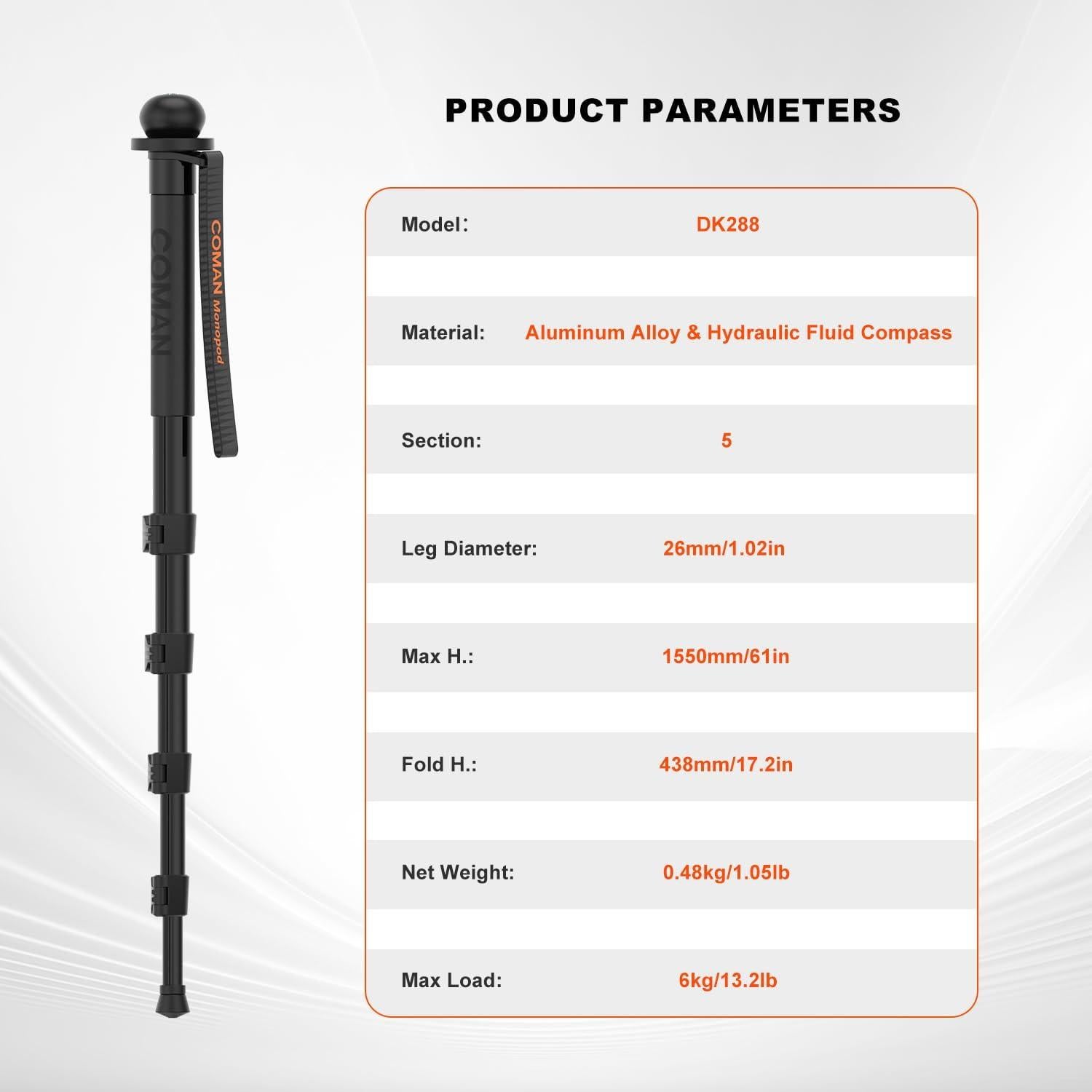 Monopod de Cámara COMAN DK288 155 cm Aluminio Ligero