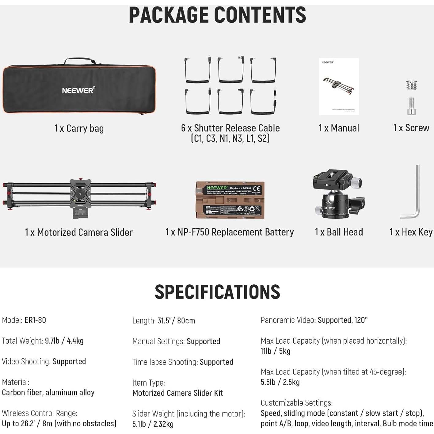 Deslizador de Cámara Motorizado NEEWER ER1-80 80cm