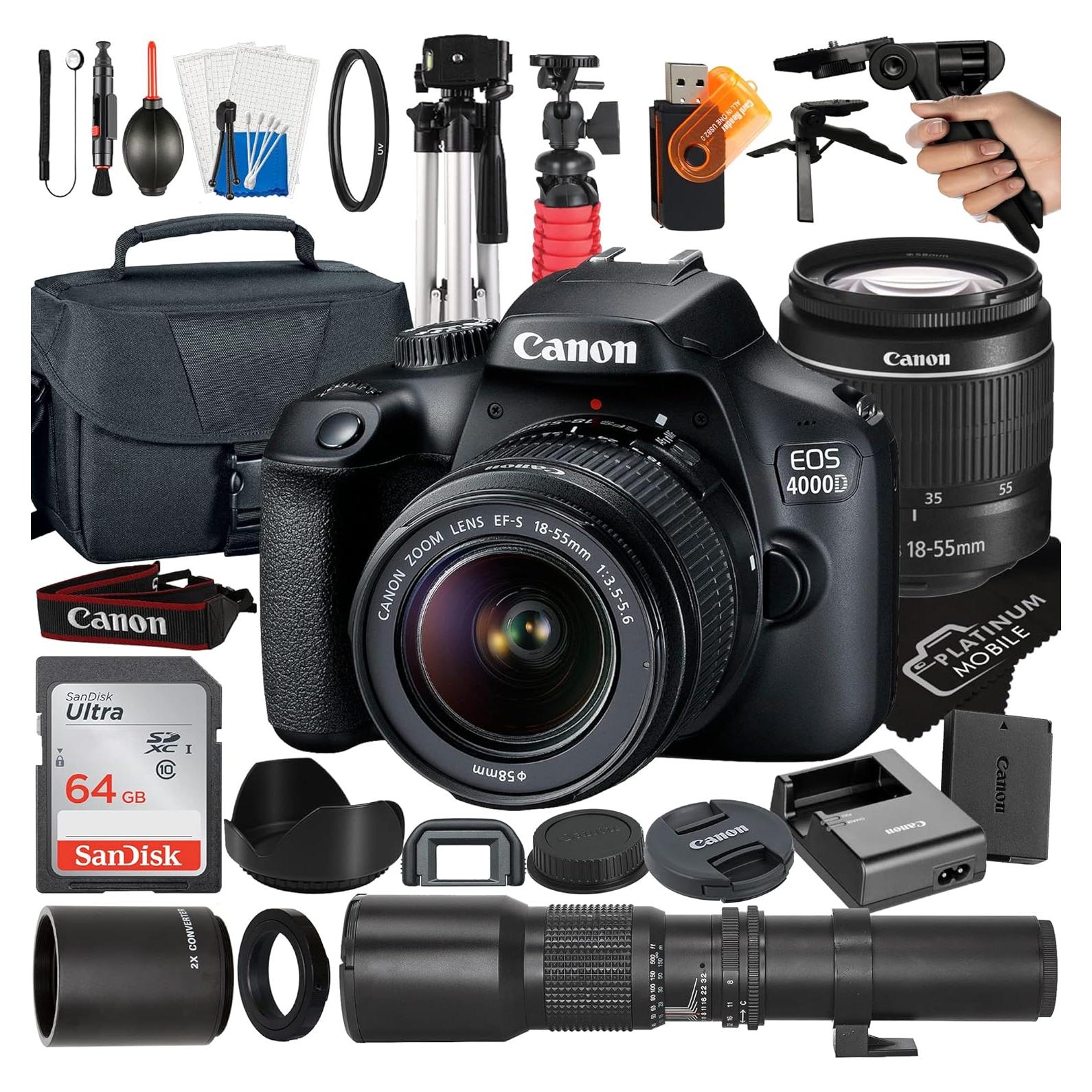 Cámara DSLR Canon EOS 4000D + Lente 18-55mm y 500mm
