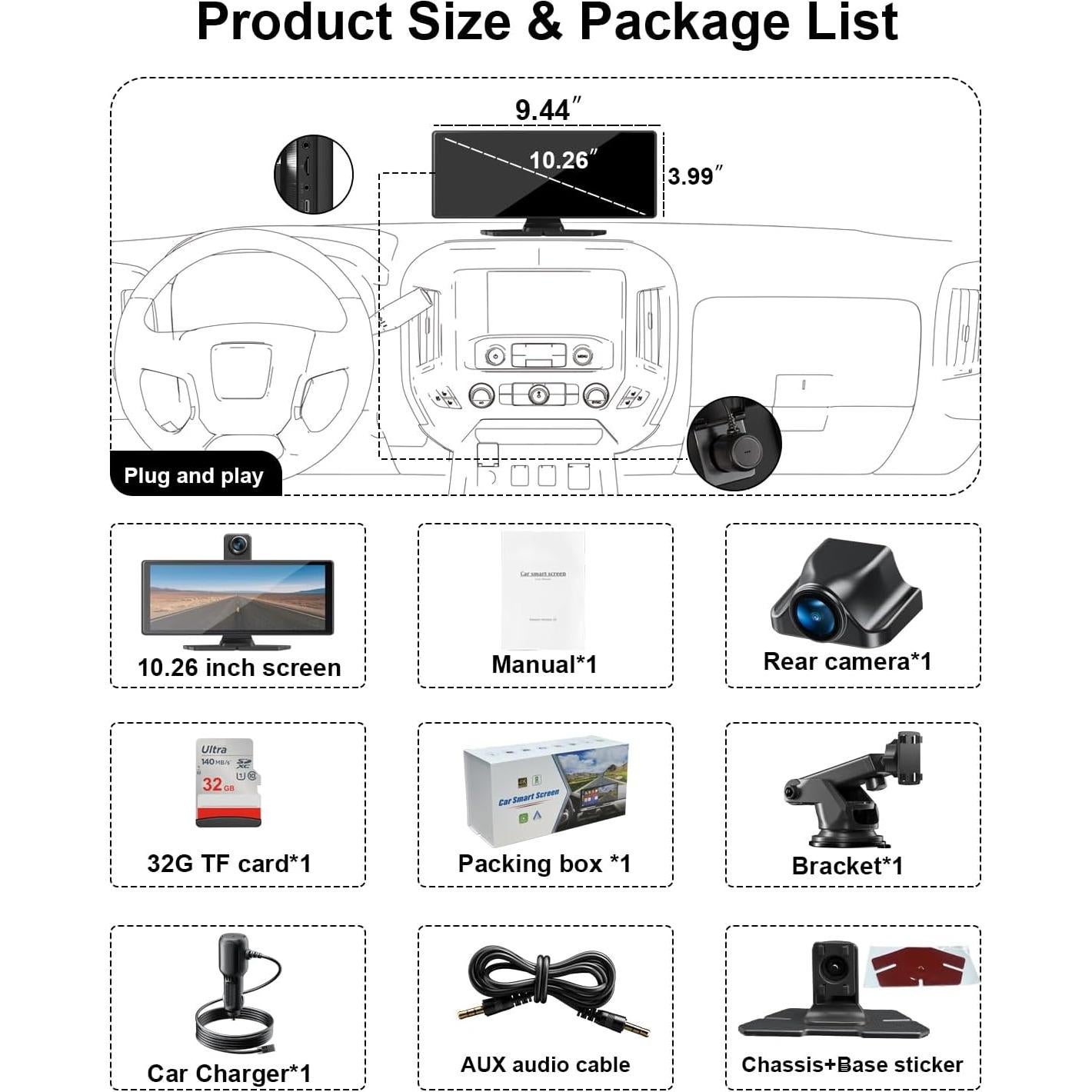 Pantalla Táctil 10.26" Xroose Carplay 4K con Cámara 1080P