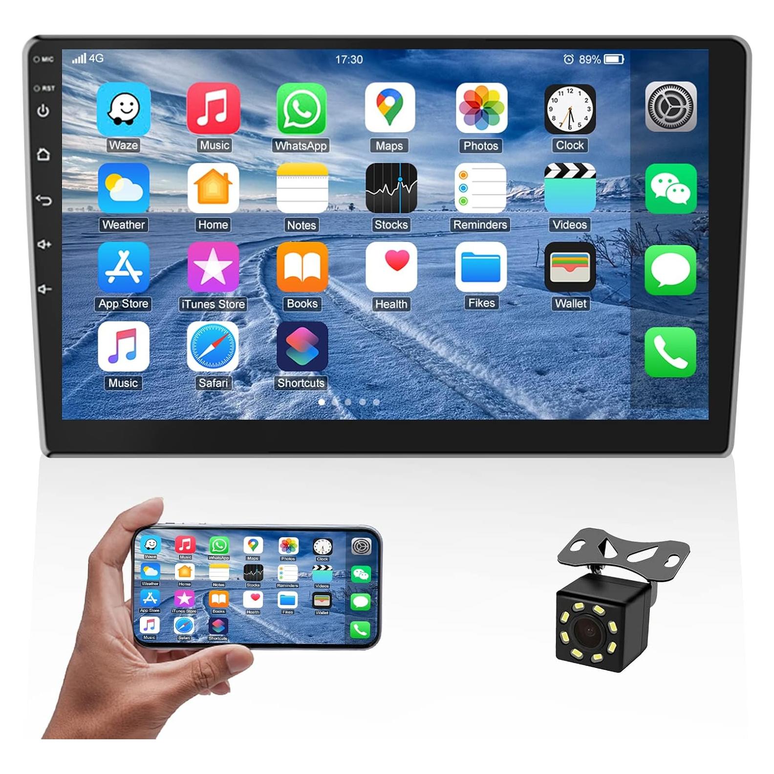 Estéreo de Coche Android OiLiehu 10.1" Doble Din GPS Bluetooth