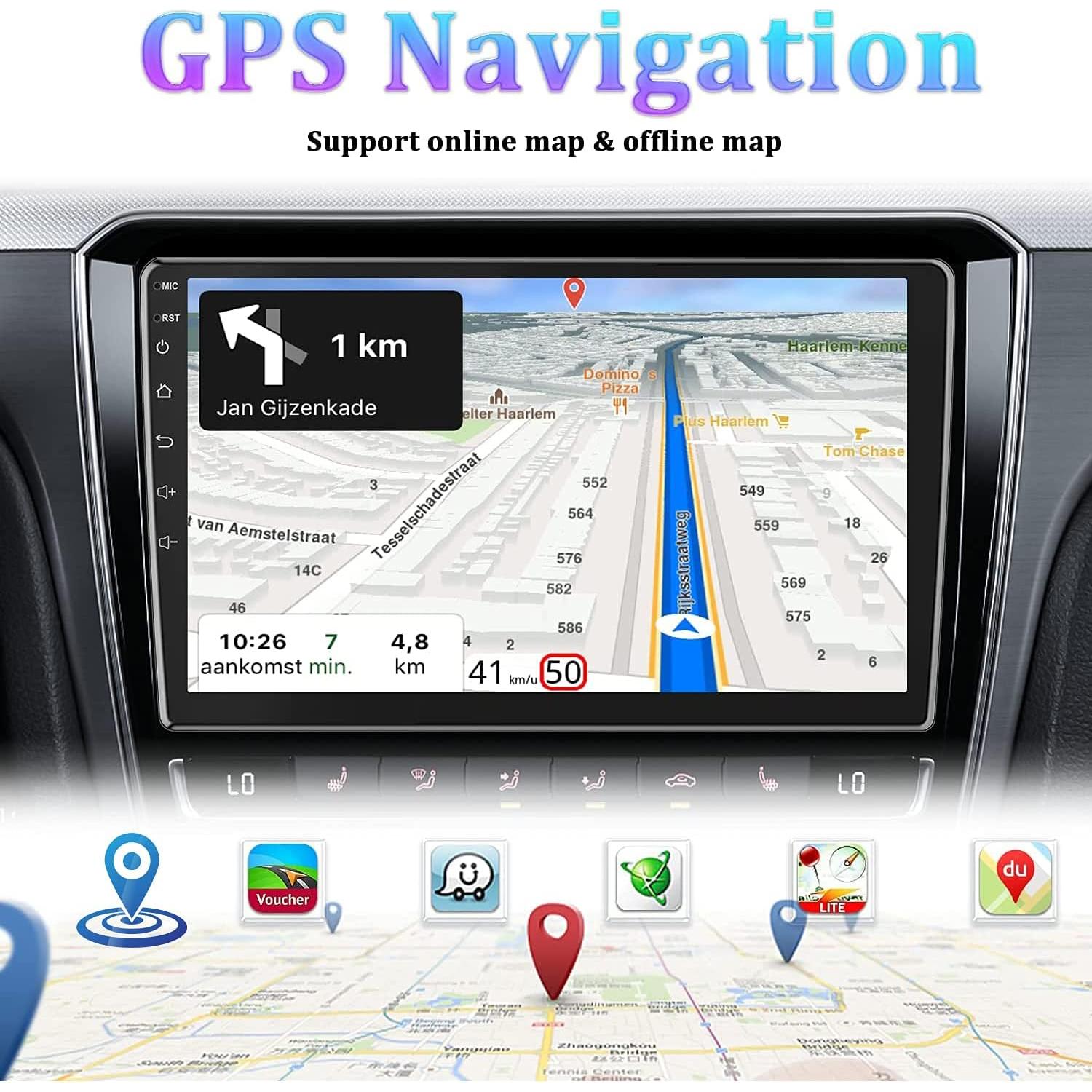 Estéreo de Coche Android OiLiehu 10.1" Doble Din GPS Bluetooth