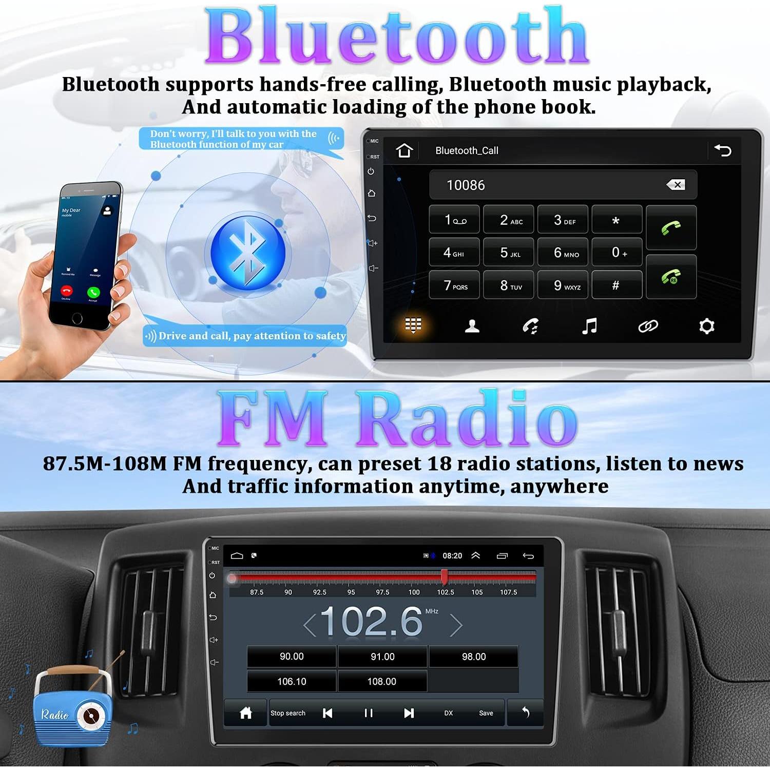 Estéreo de Coche Android OiLiehu 10.1" Doble Din GPS Bluetooth