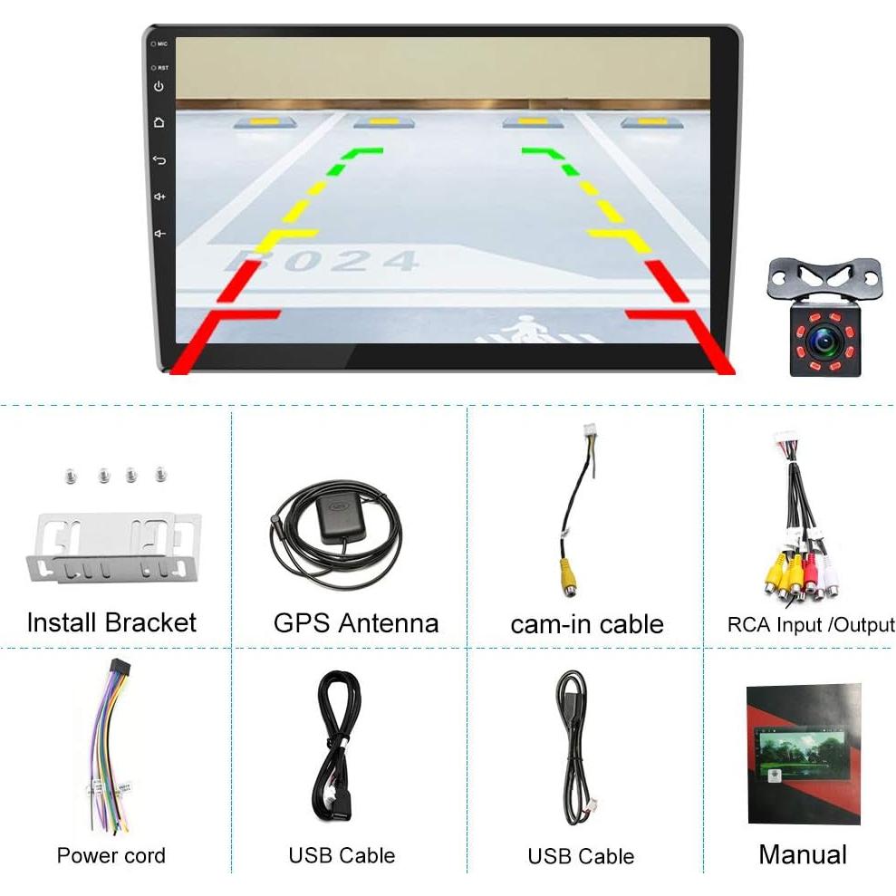 Estéreo de Coche Android OiLiehu 10.1" Doble Din GPS Bluetooth