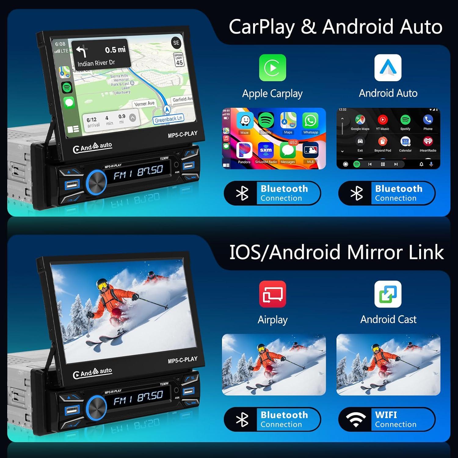Estéreo de coche Hodozzy F133 1 Din 7" Carplay Android Auto