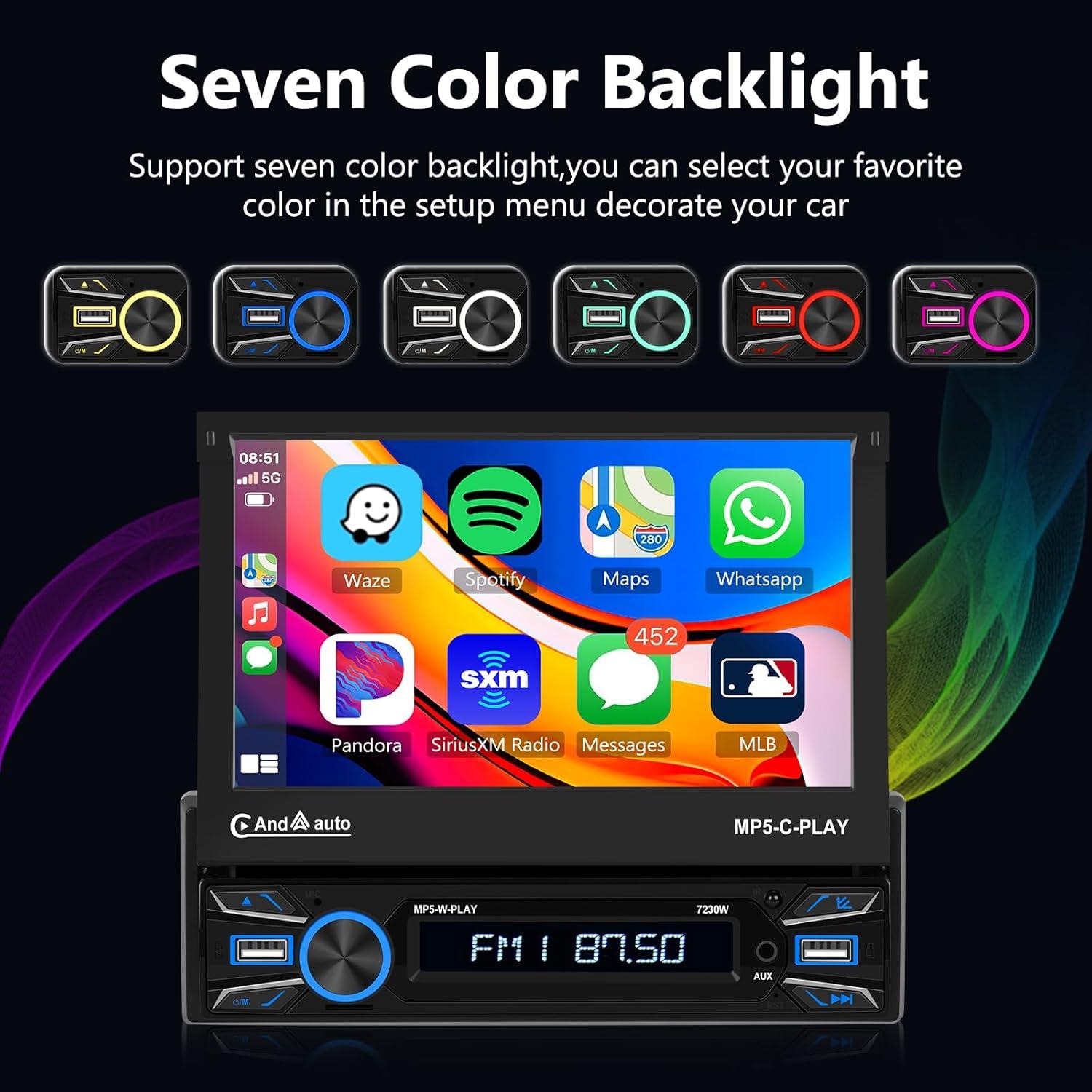 Estéreo de coche Hodozzy F133 1 Din 7" Carplay Android Auto