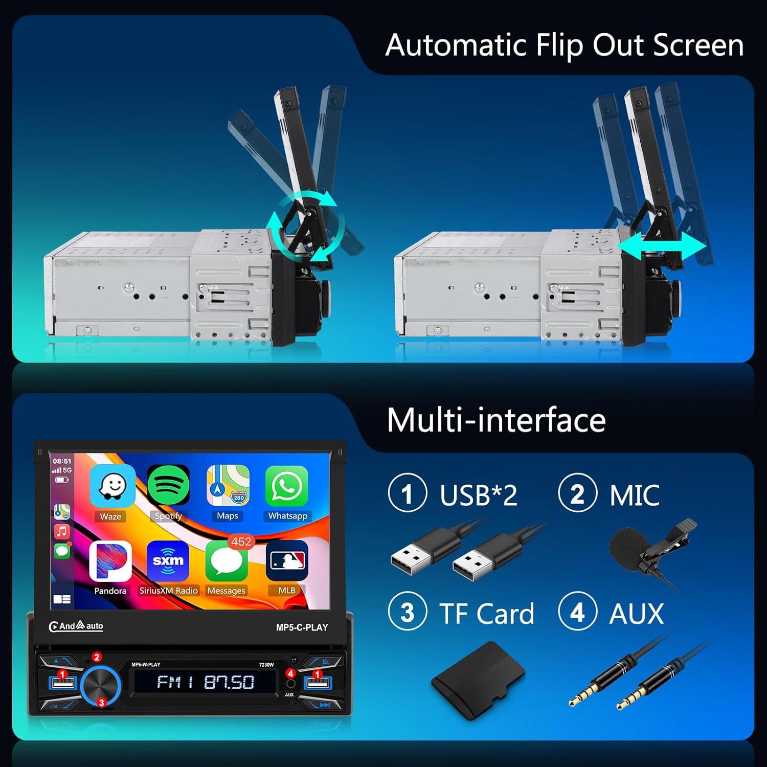 Estéreo de coche Hodozzy F133 1 Din 7" Carplay Android Auto