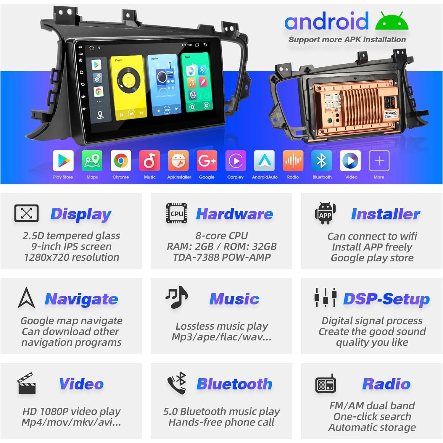 Estéreo de Coche SizxNanv para KIA Optima 2010-2013 con Carplay