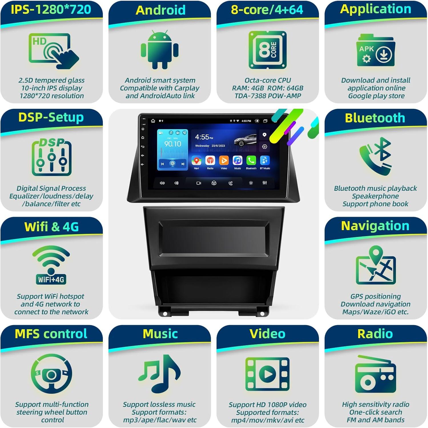 Radio Android 10.2" para Honda Accord 2008-2011 Carplay Bluetooth