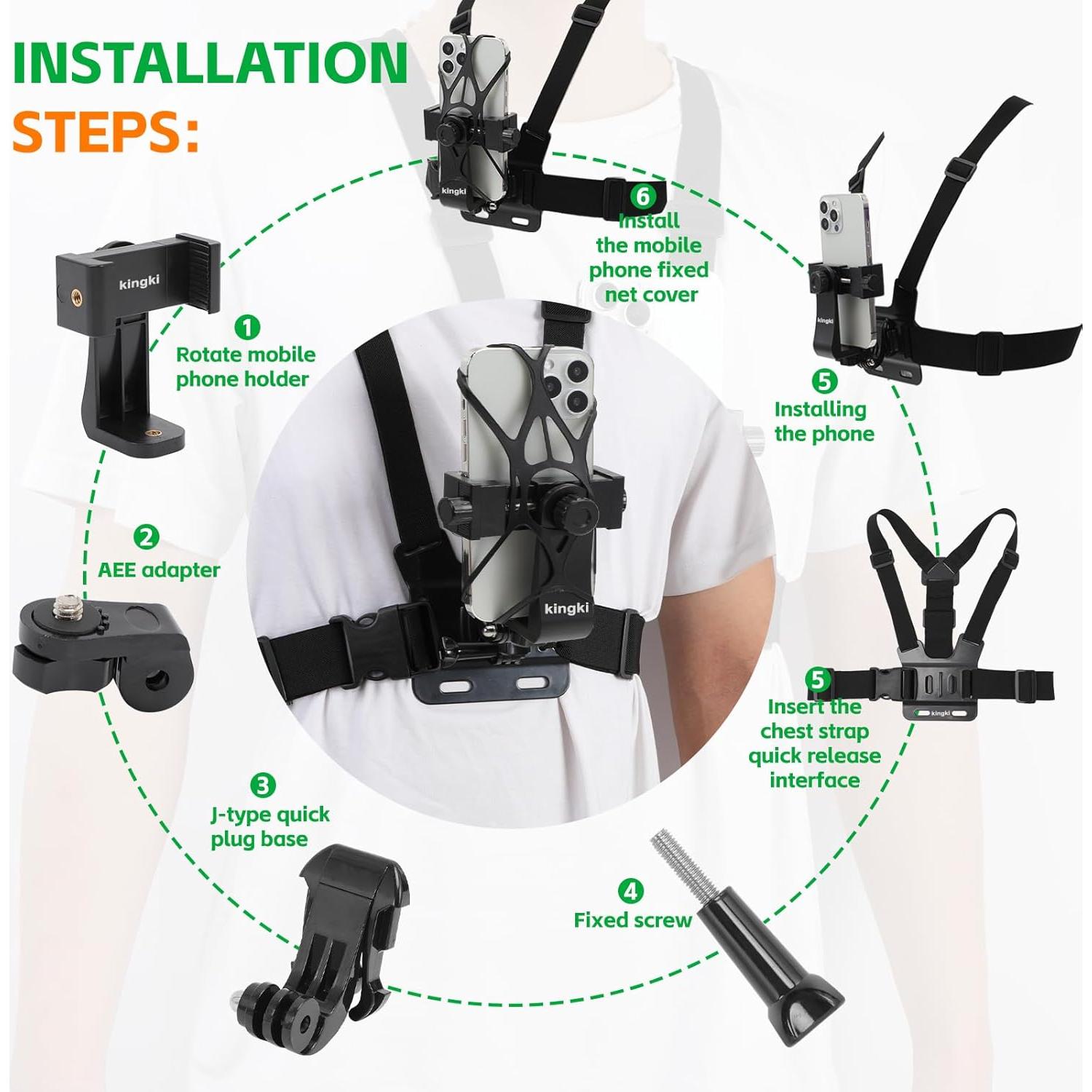Arnés de Pecho Kingki para Teléfono Móvil y Cámara de Acción