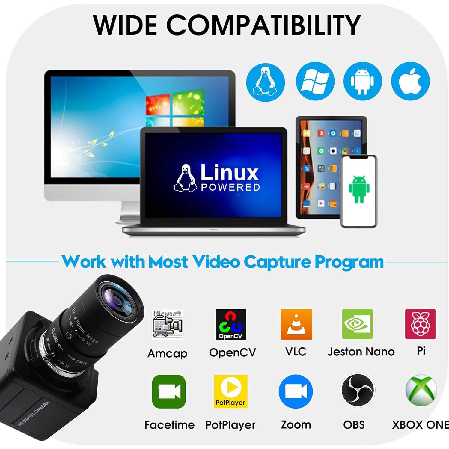 Cámara USB SVPRO 1080P 60fps con Lente Zoom 5-50mm