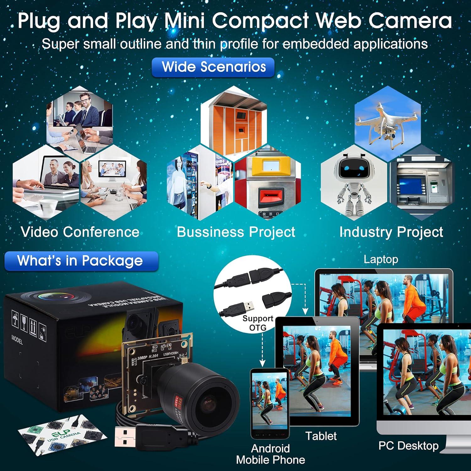 Cámara USB 1080P ALPCAM con Lente Varifocal 2.8-12mm