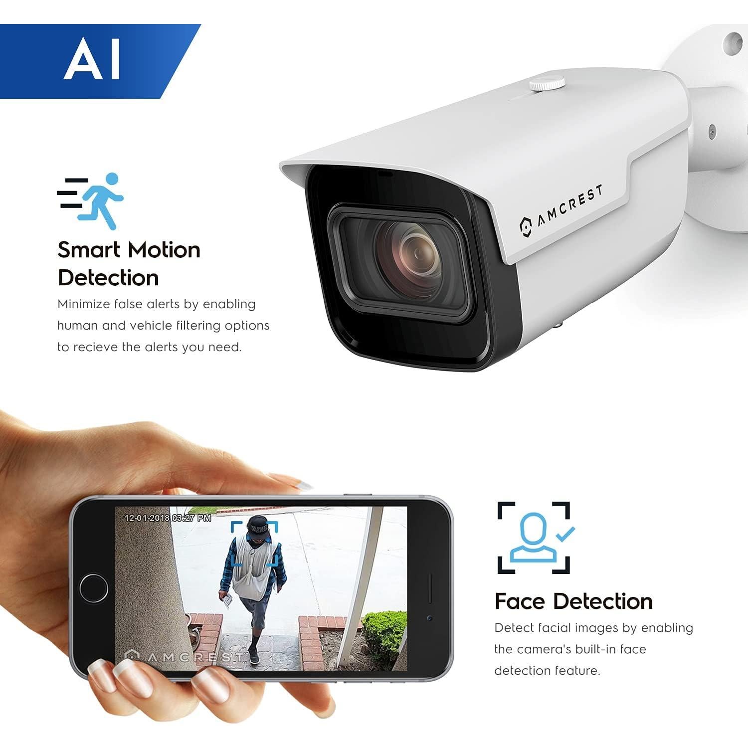 Cámara IP PoE Amcrest 4K 8MP con Zoom Óptico 5X y AI