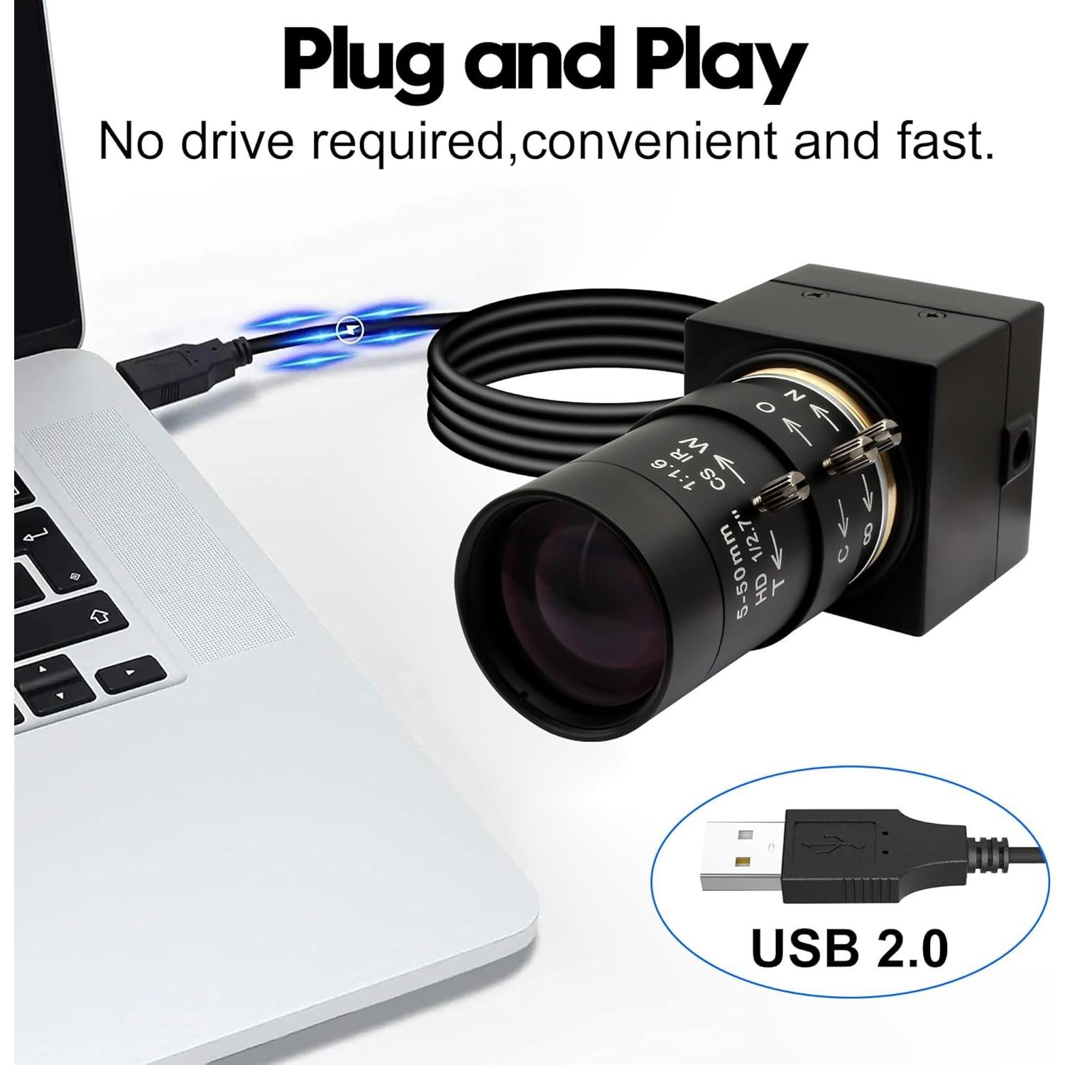 Cámara Web USB 8MP Hotpet con Lente Varifocal 5-50mm