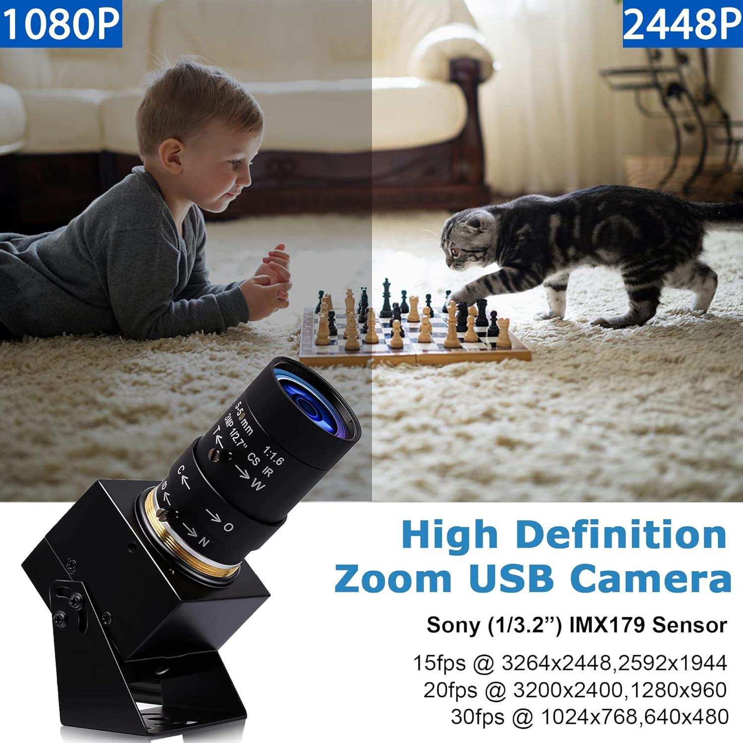 Cámara Web USB SVPRO 8MP con Lente Zoom 5-50mm HD