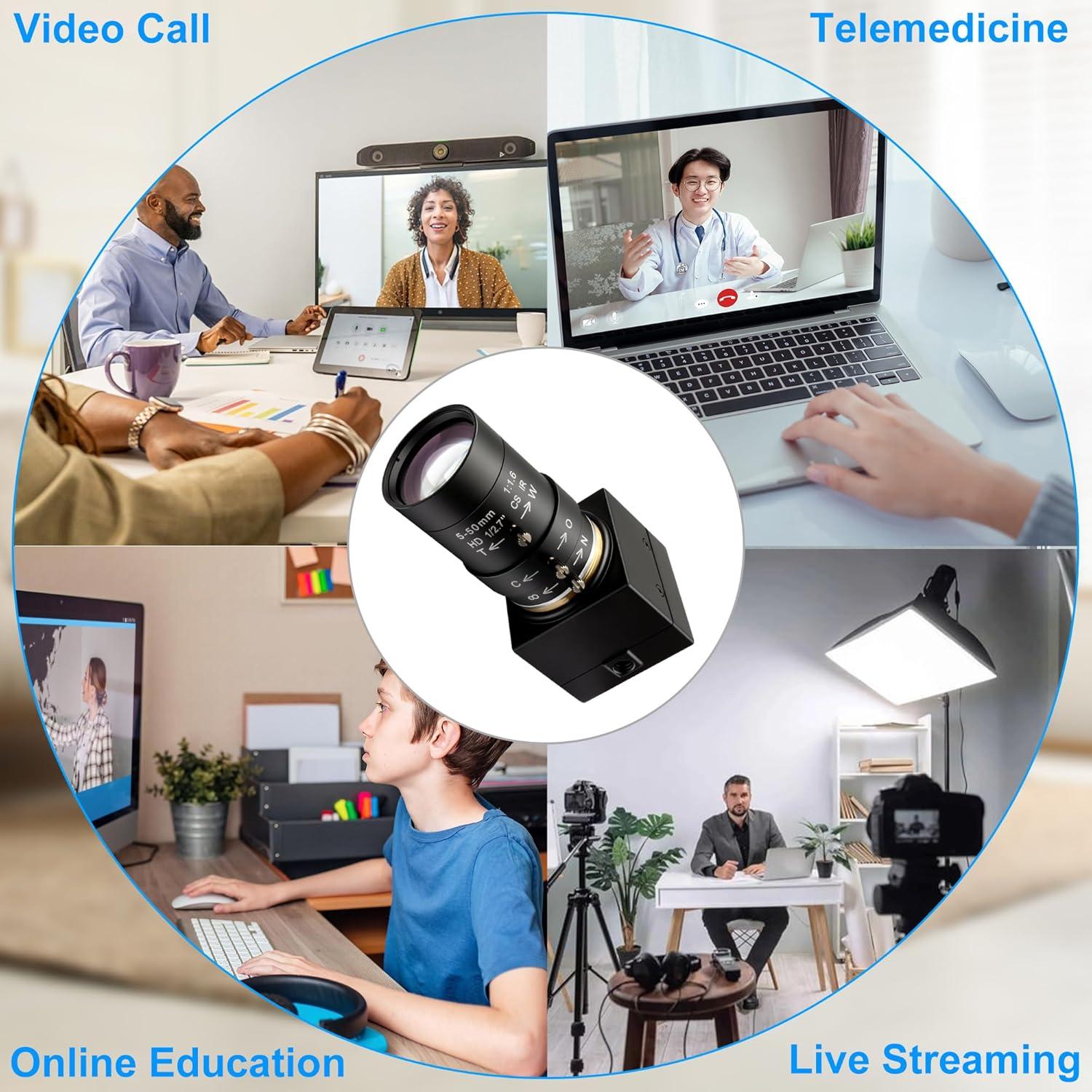 Cámara Webcam USB Hotpet 1080P Lente Varifocal 5-50mm